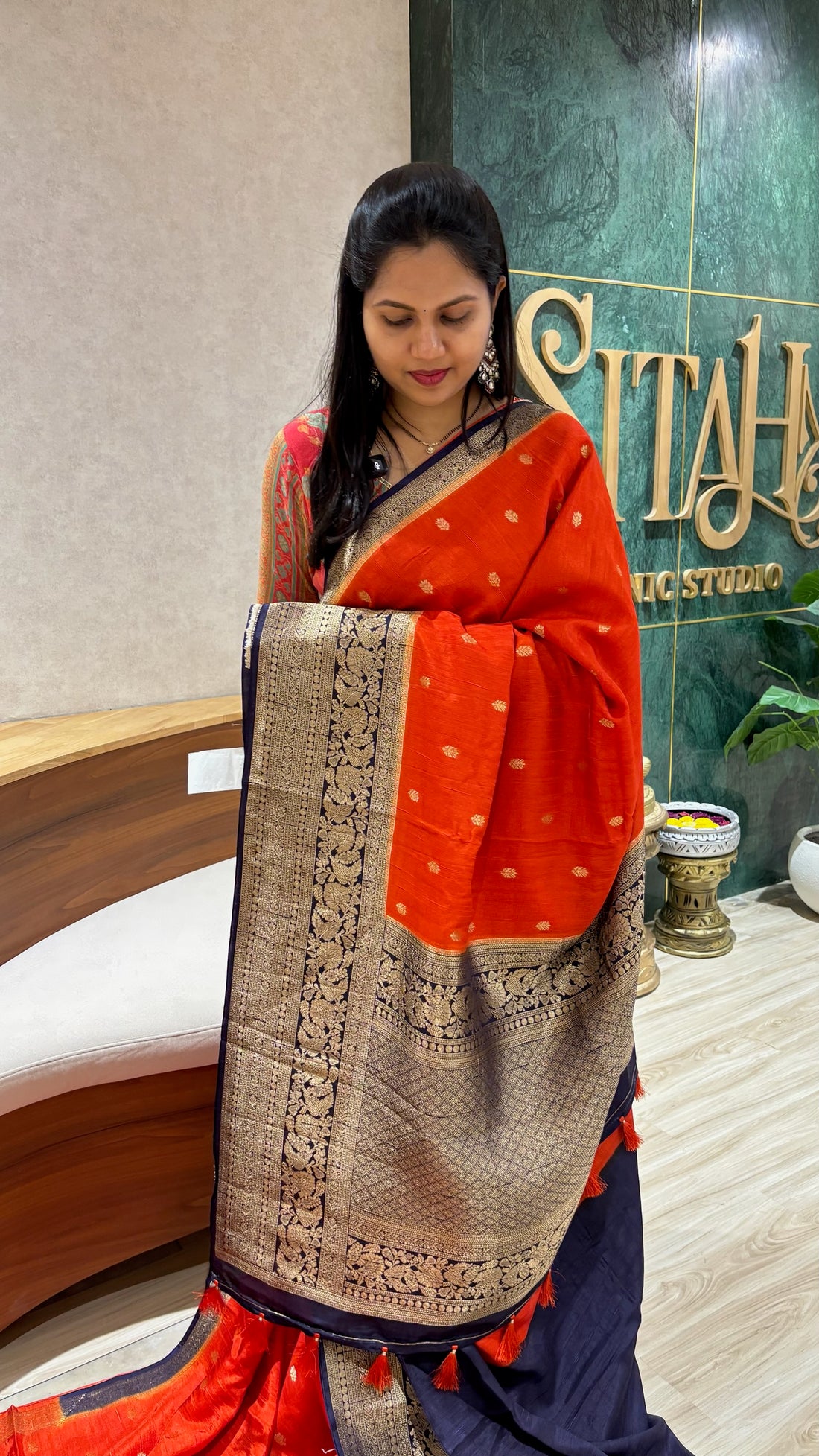 Raw silk saree orange