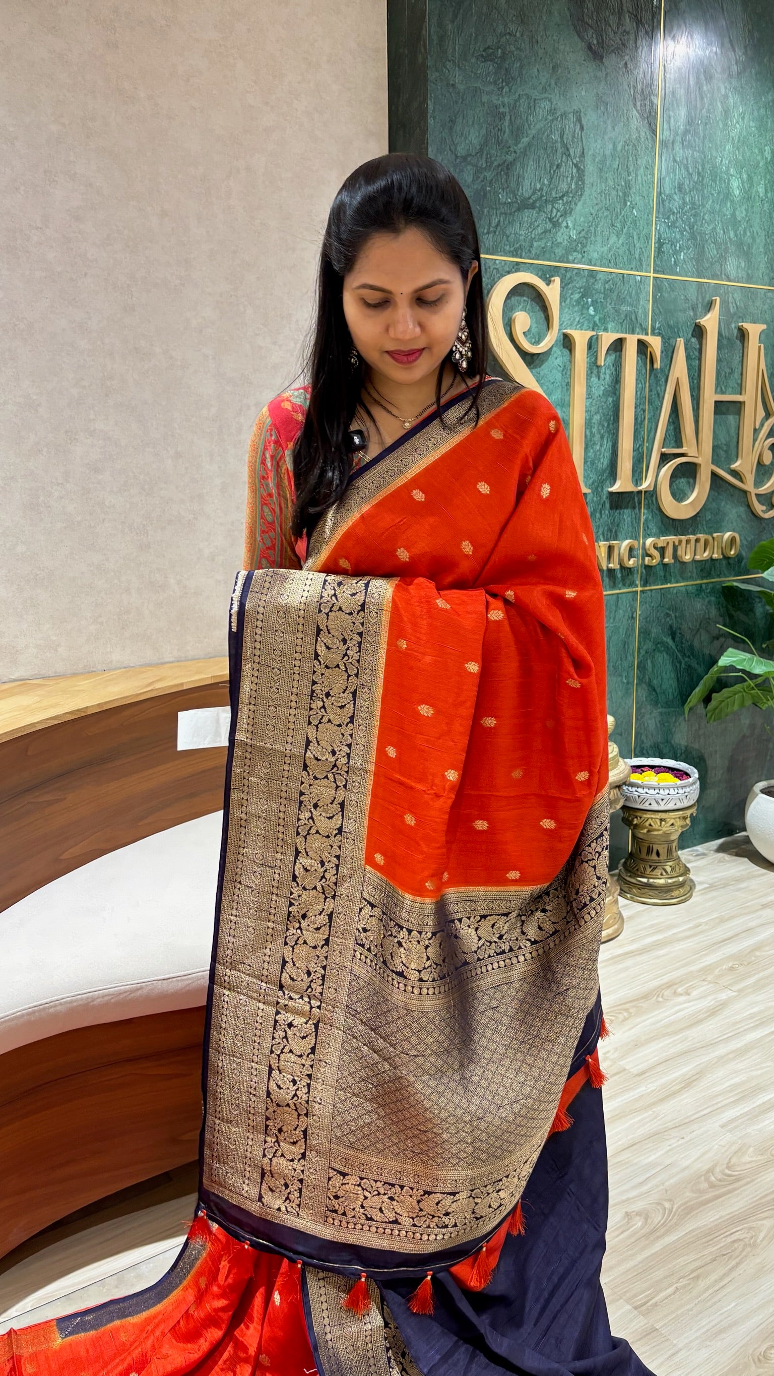 Raw silk saree orange