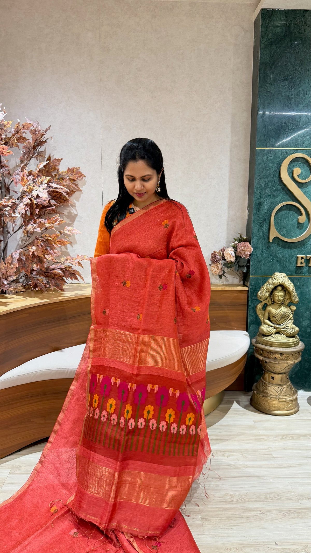 Handloom linen tissue dark peach