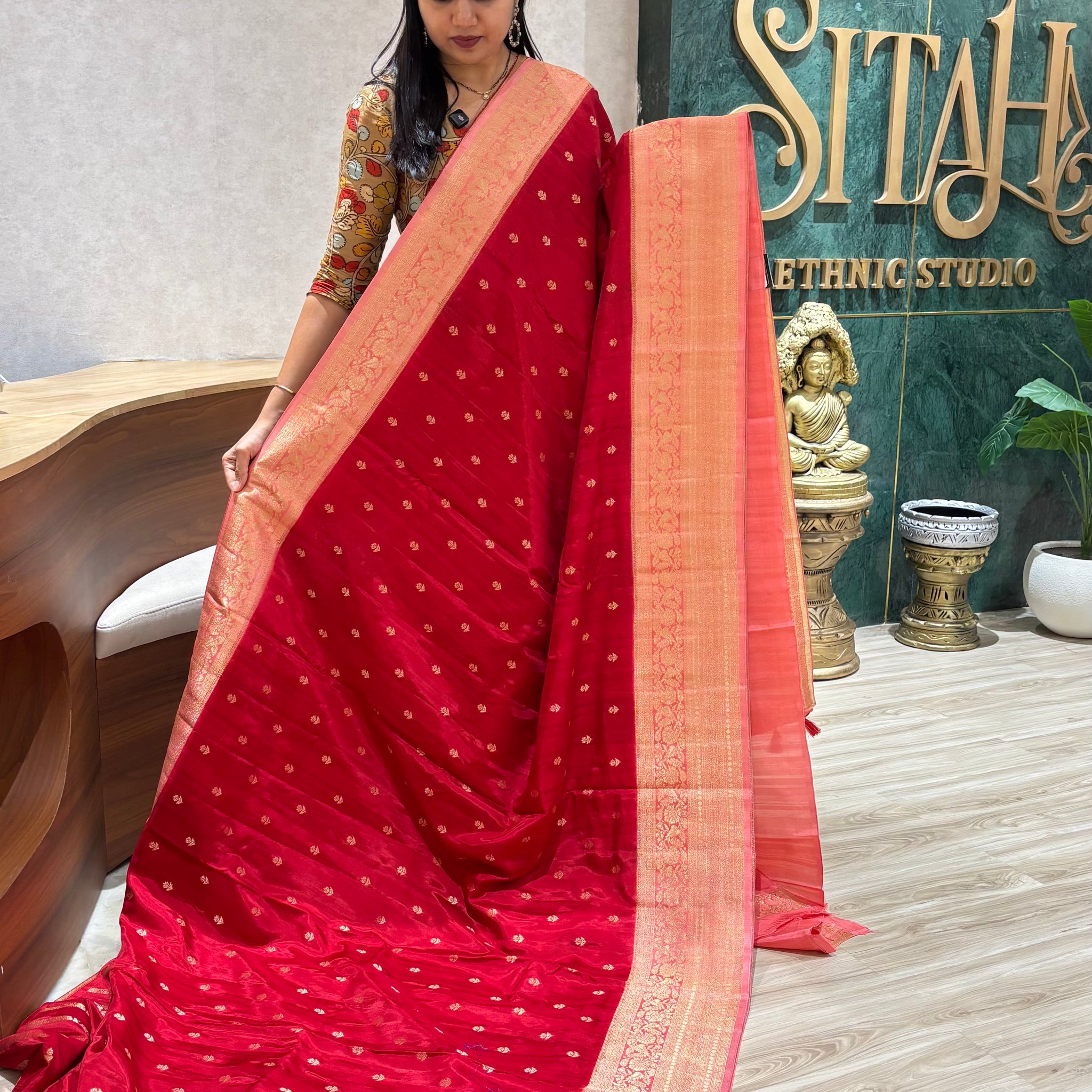 Raw silk sarees red