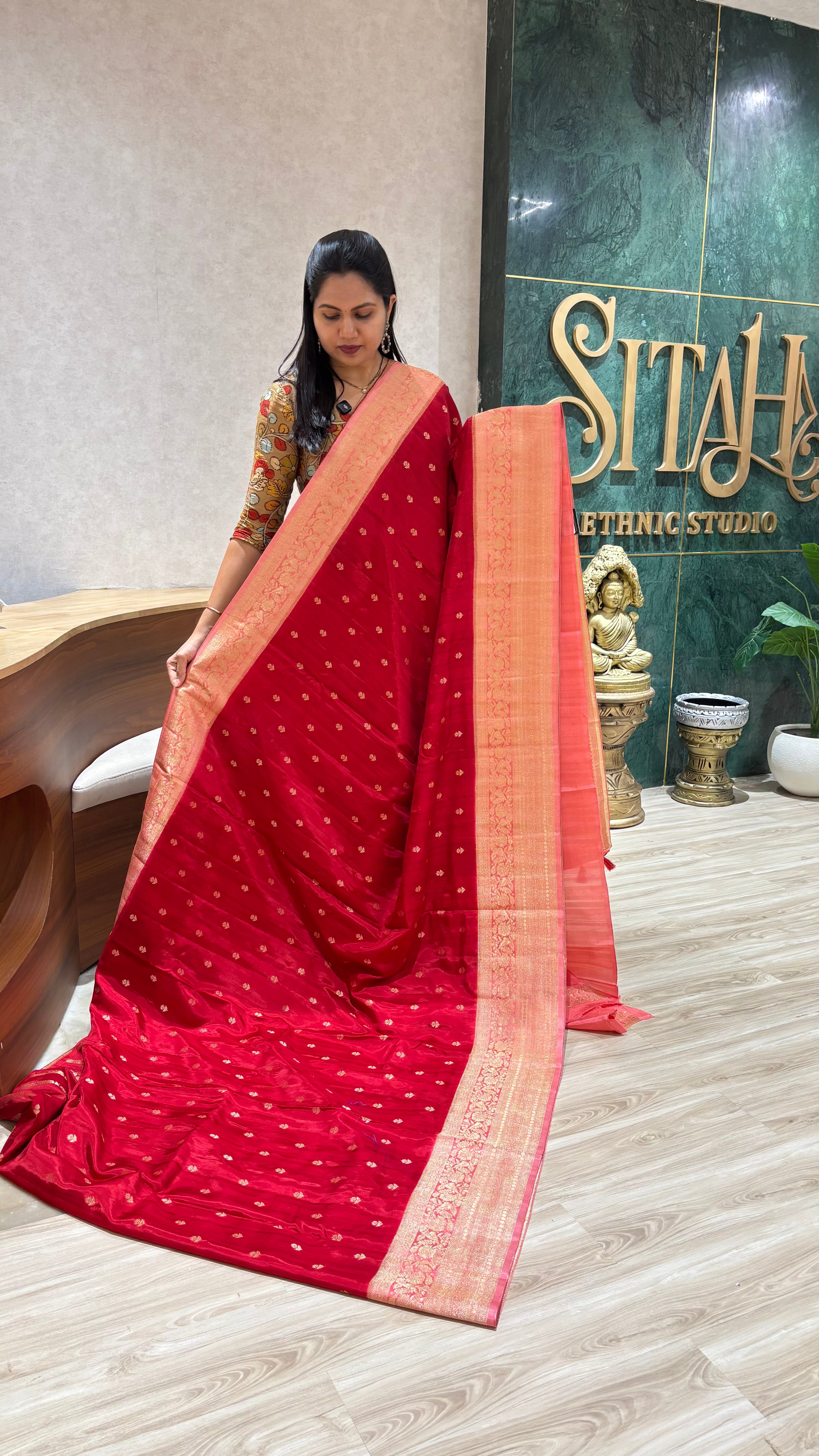Raw silk sarees red
