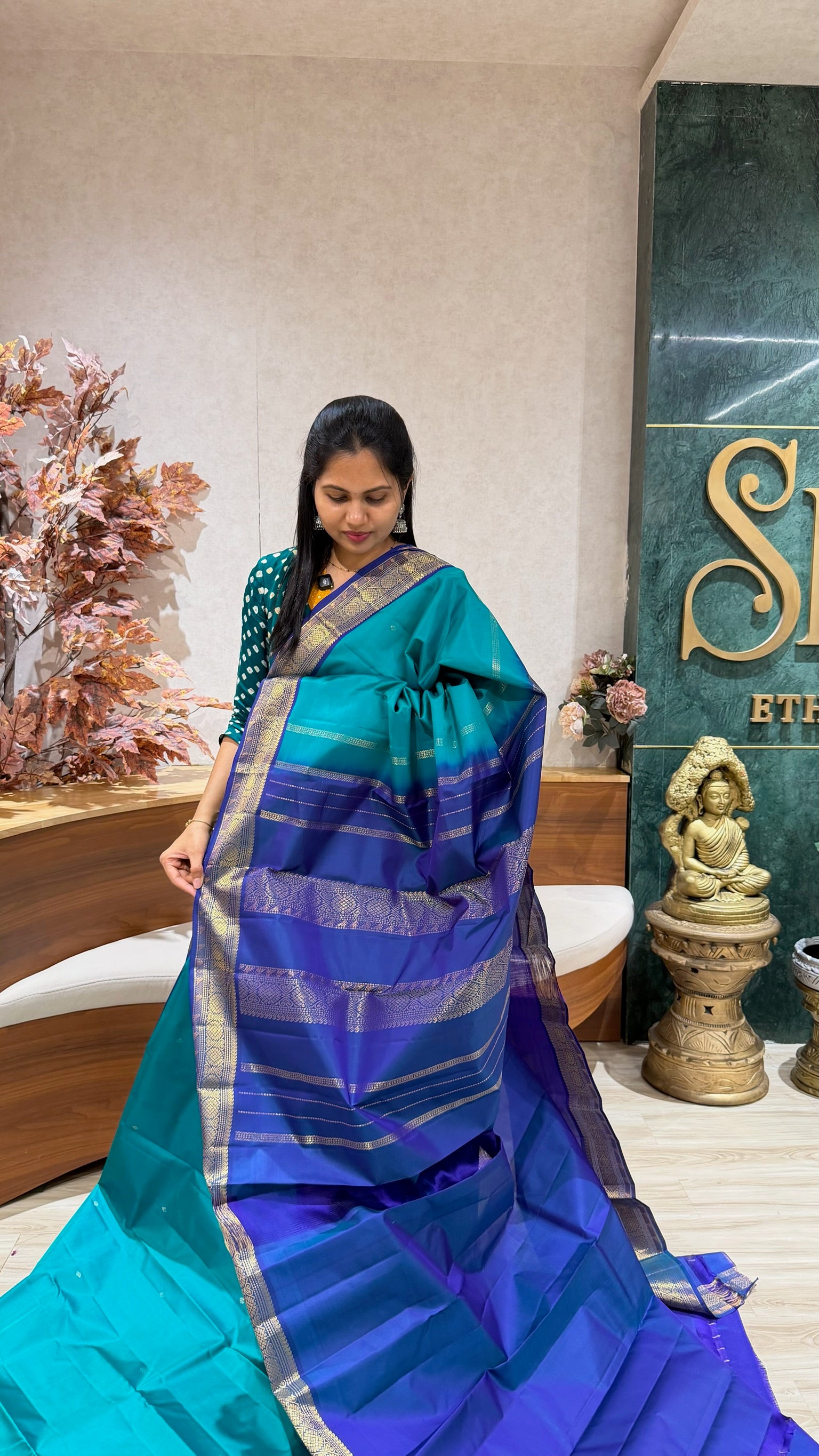 Vintage kanchi pattu sea green
