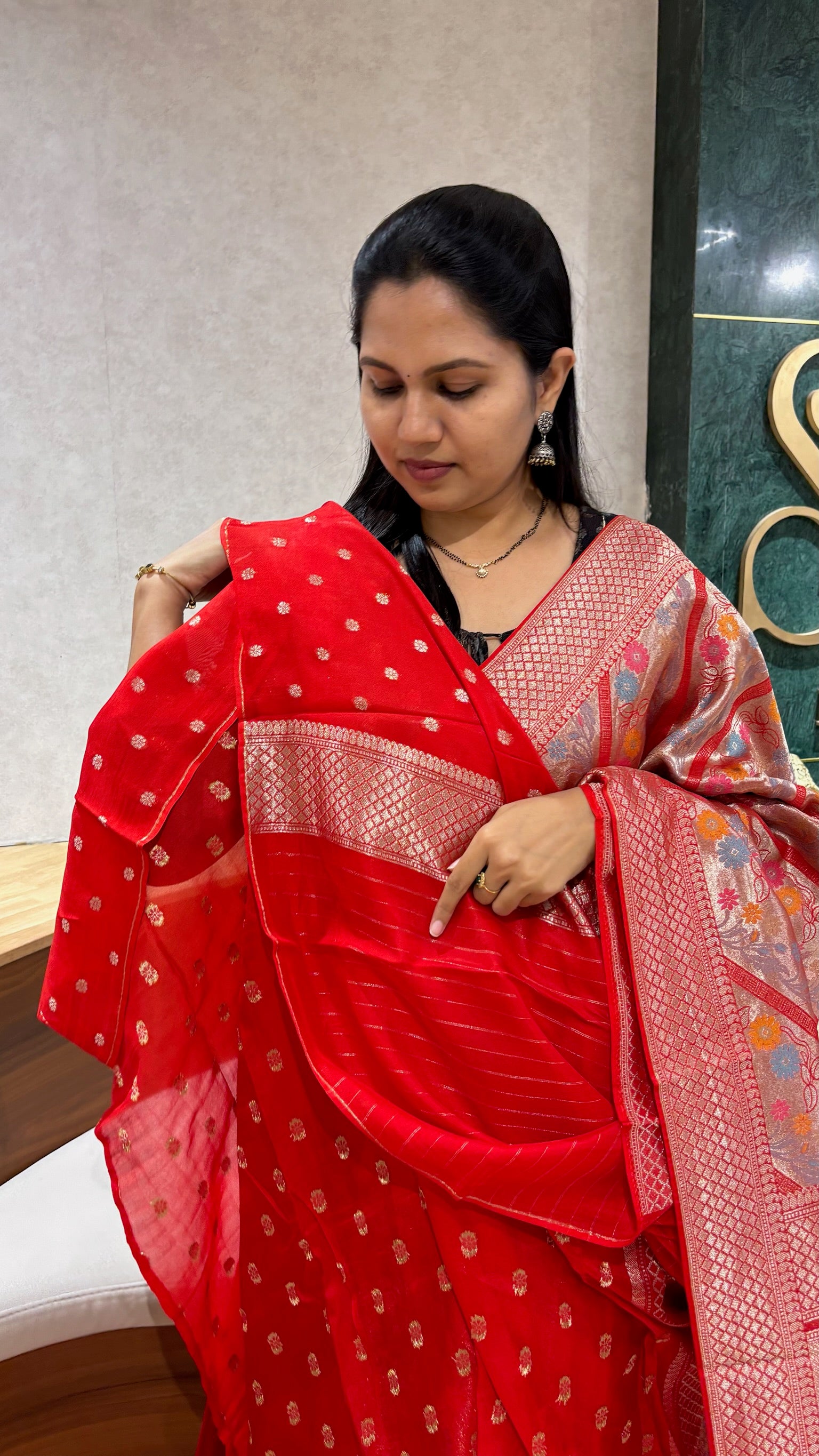 Banaras tissue georgette red