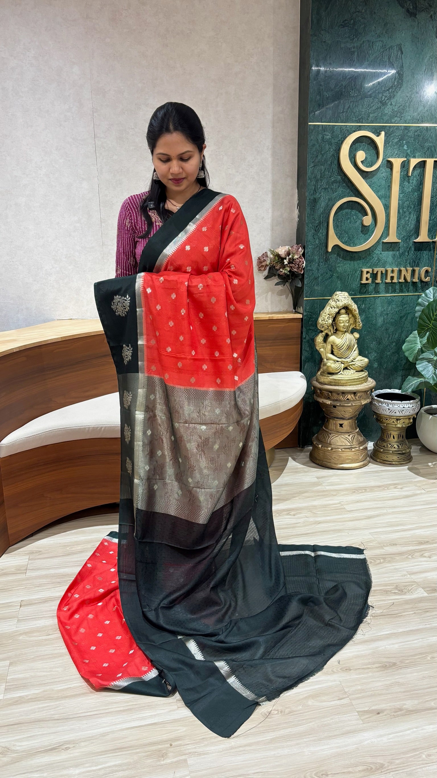 Raw silk Banaras dark peach