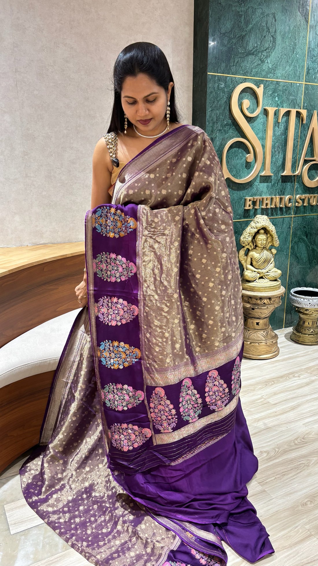 Banaras tissue Mashru borders purple