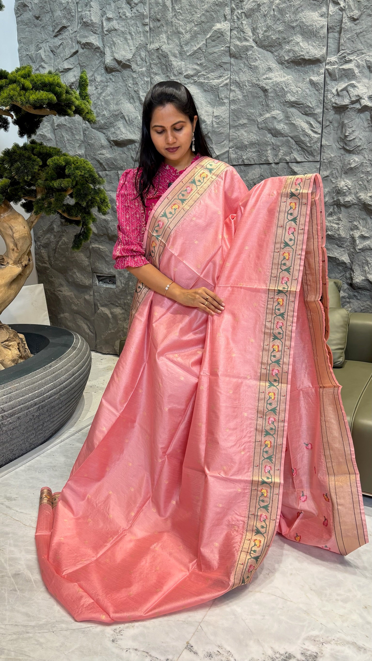 Tussar paithani pink