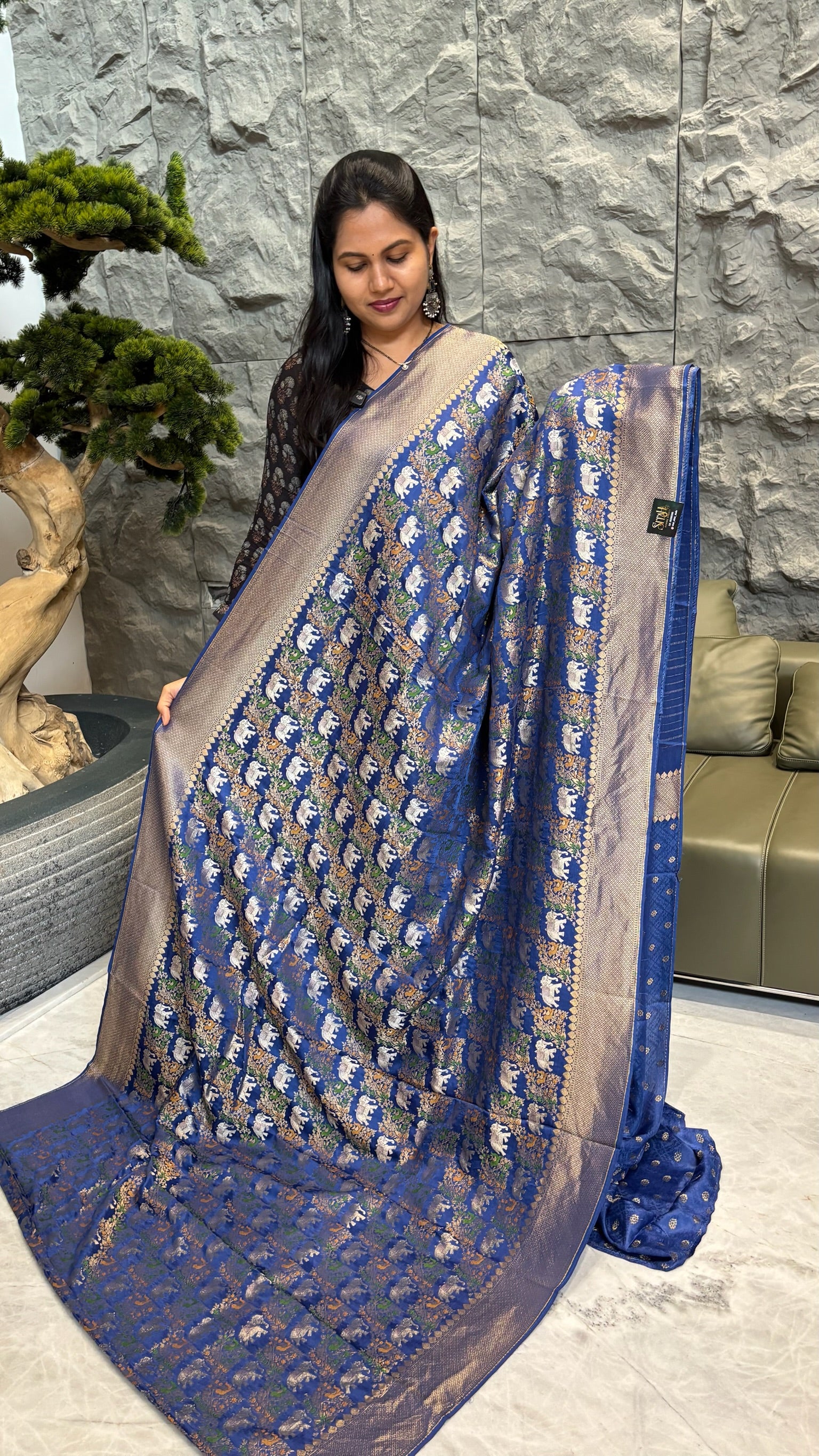 Mashru banaras elephant design blue