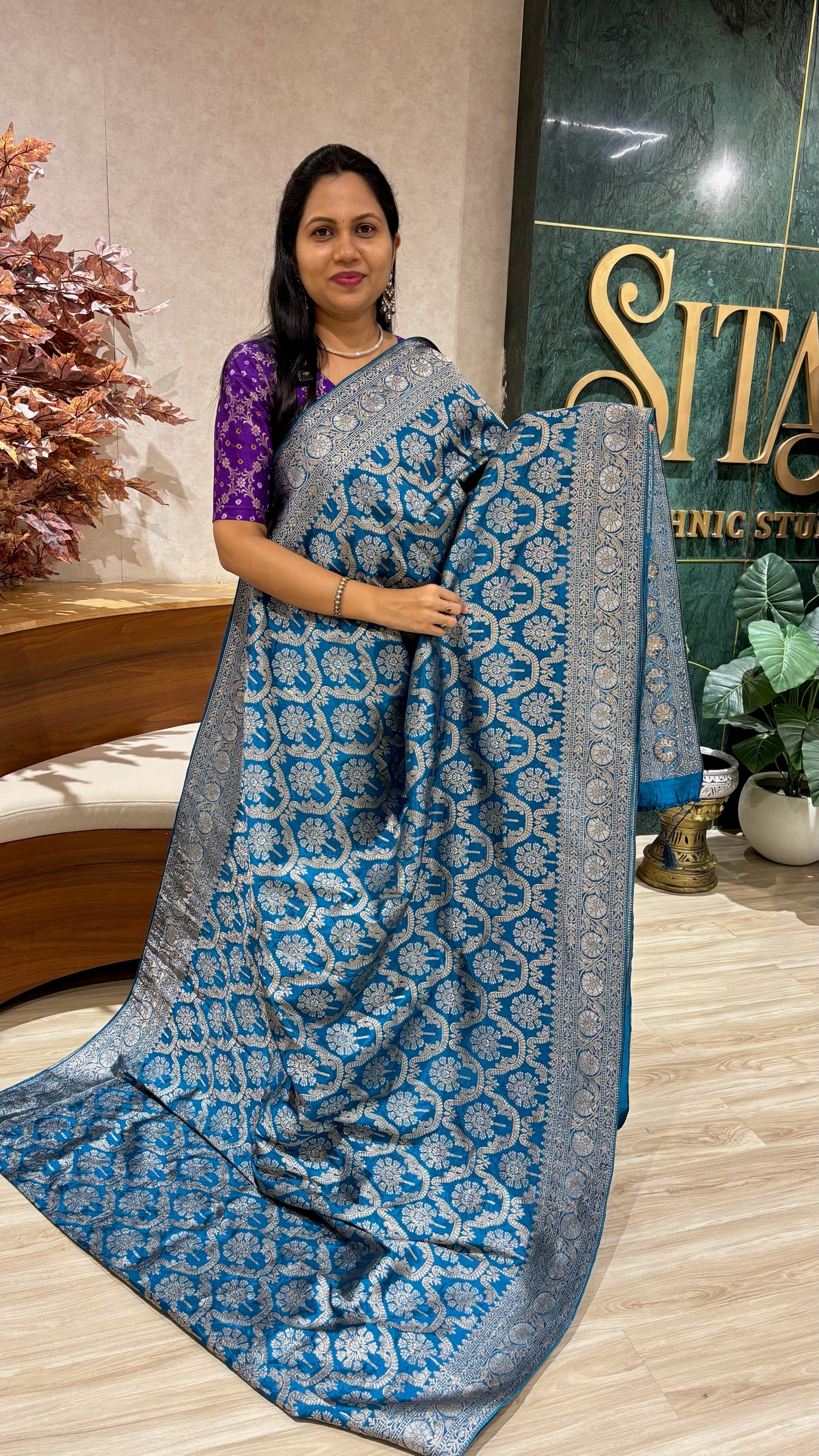 Banaras allover teal blue