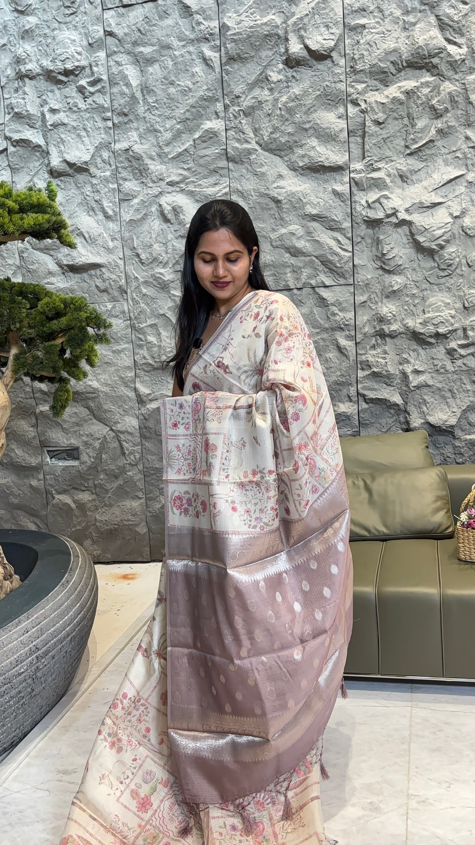 Cream dustypink kota saree