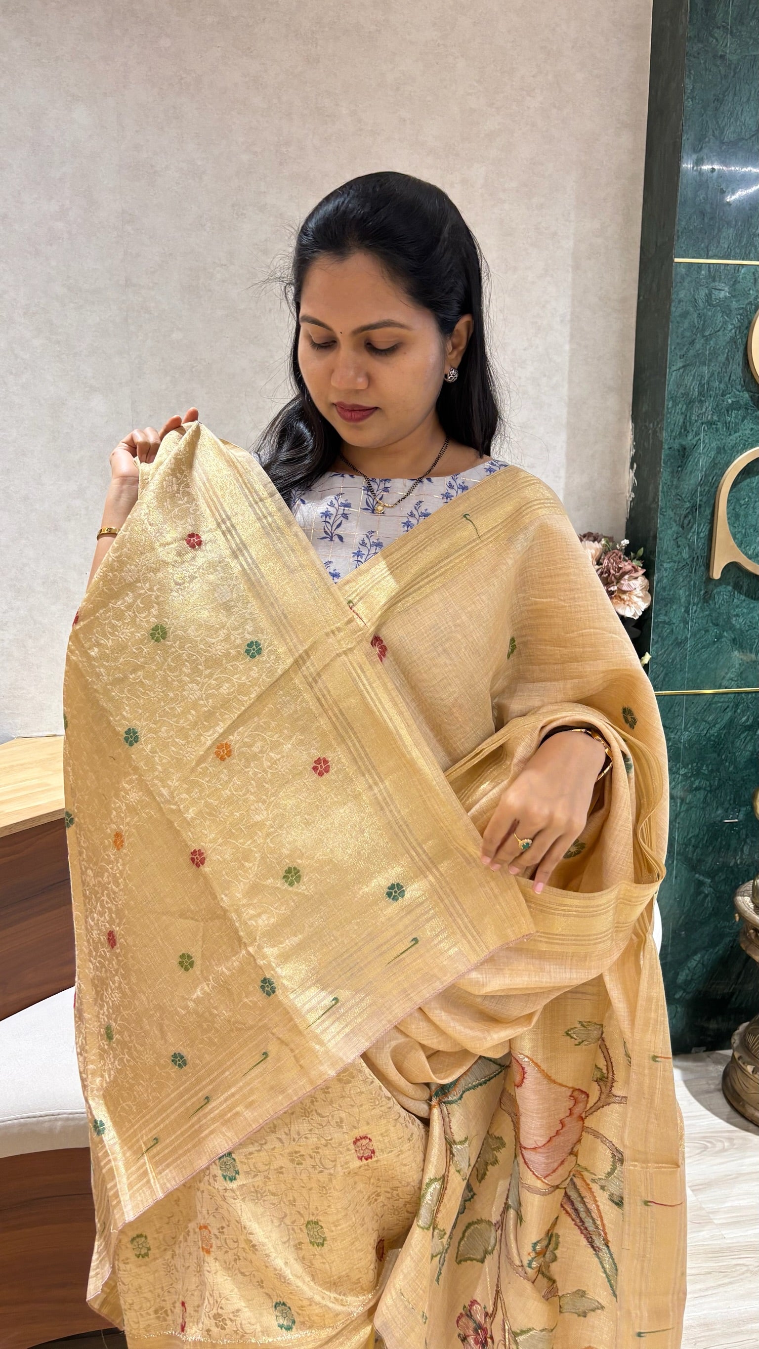 Munga cotton parrot pallu peach