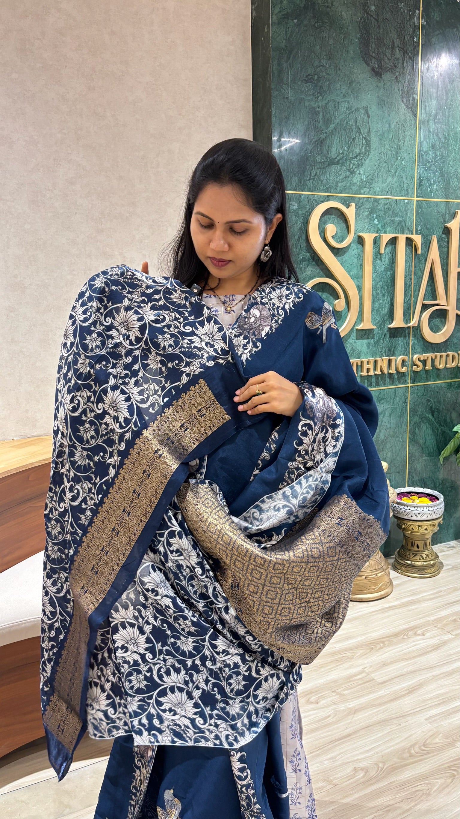 Viscose mashru navy blue