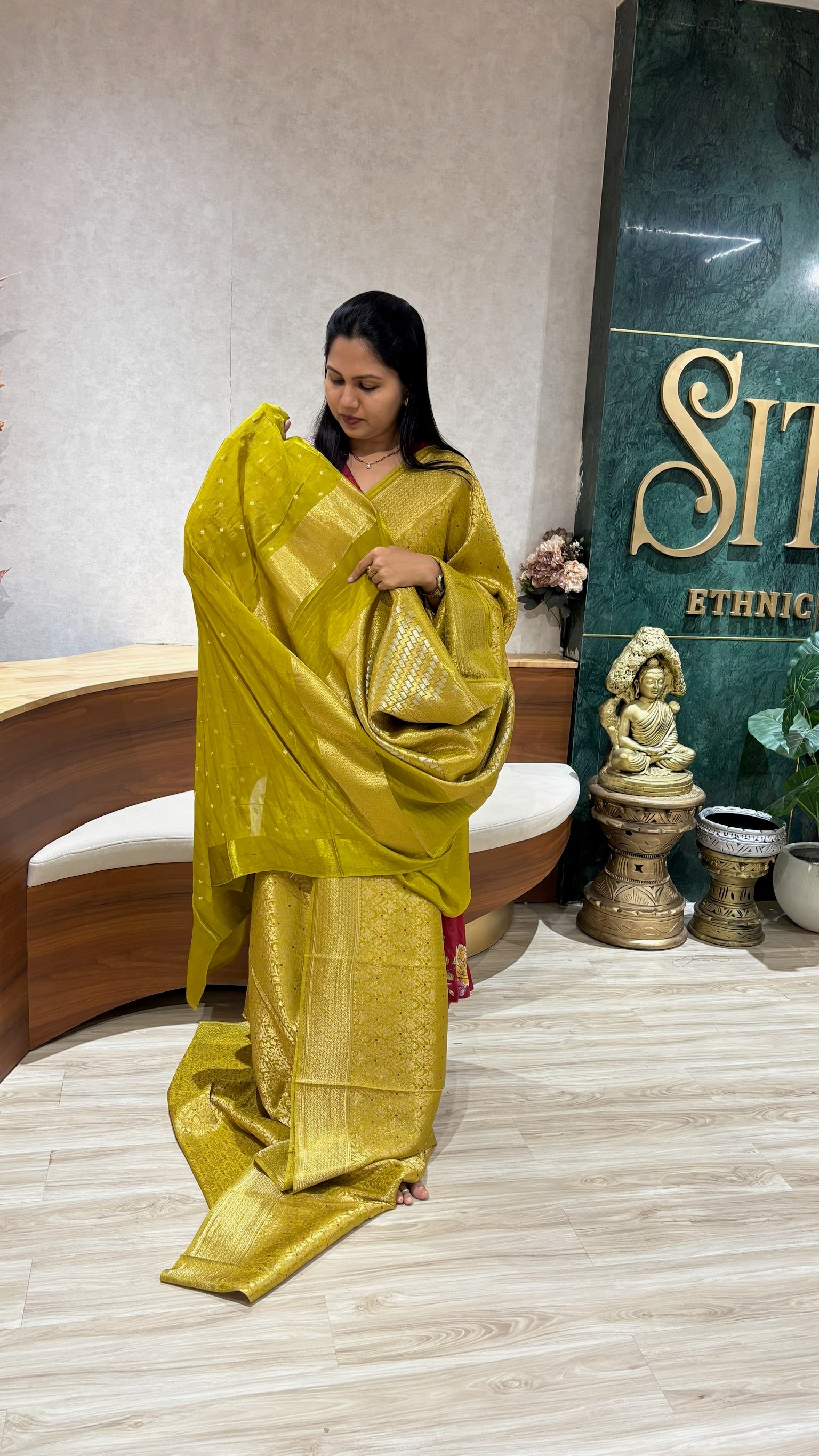 Crepe brocade silk mehndi green