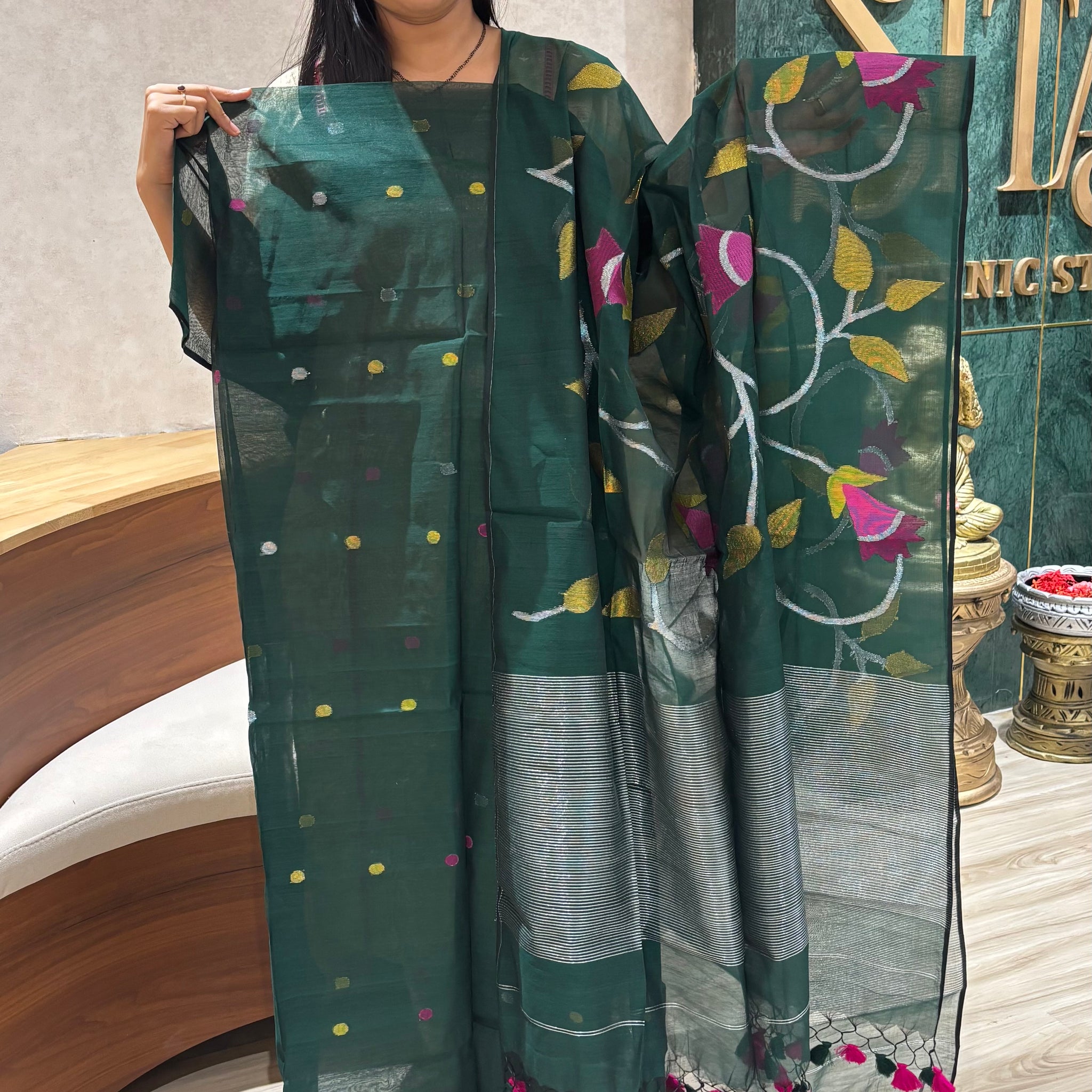 Jamdhani top duppata  green