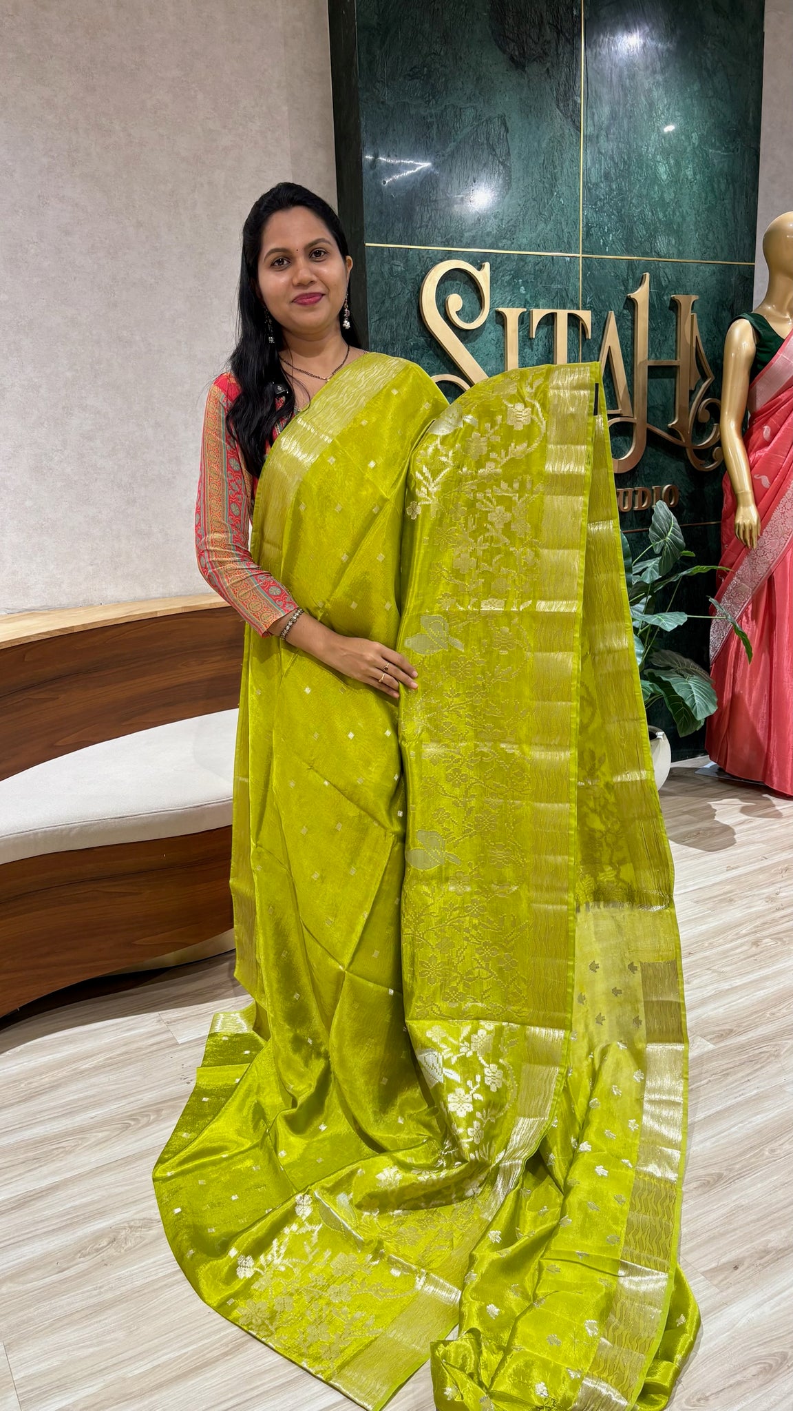 Paper silk mehndi green