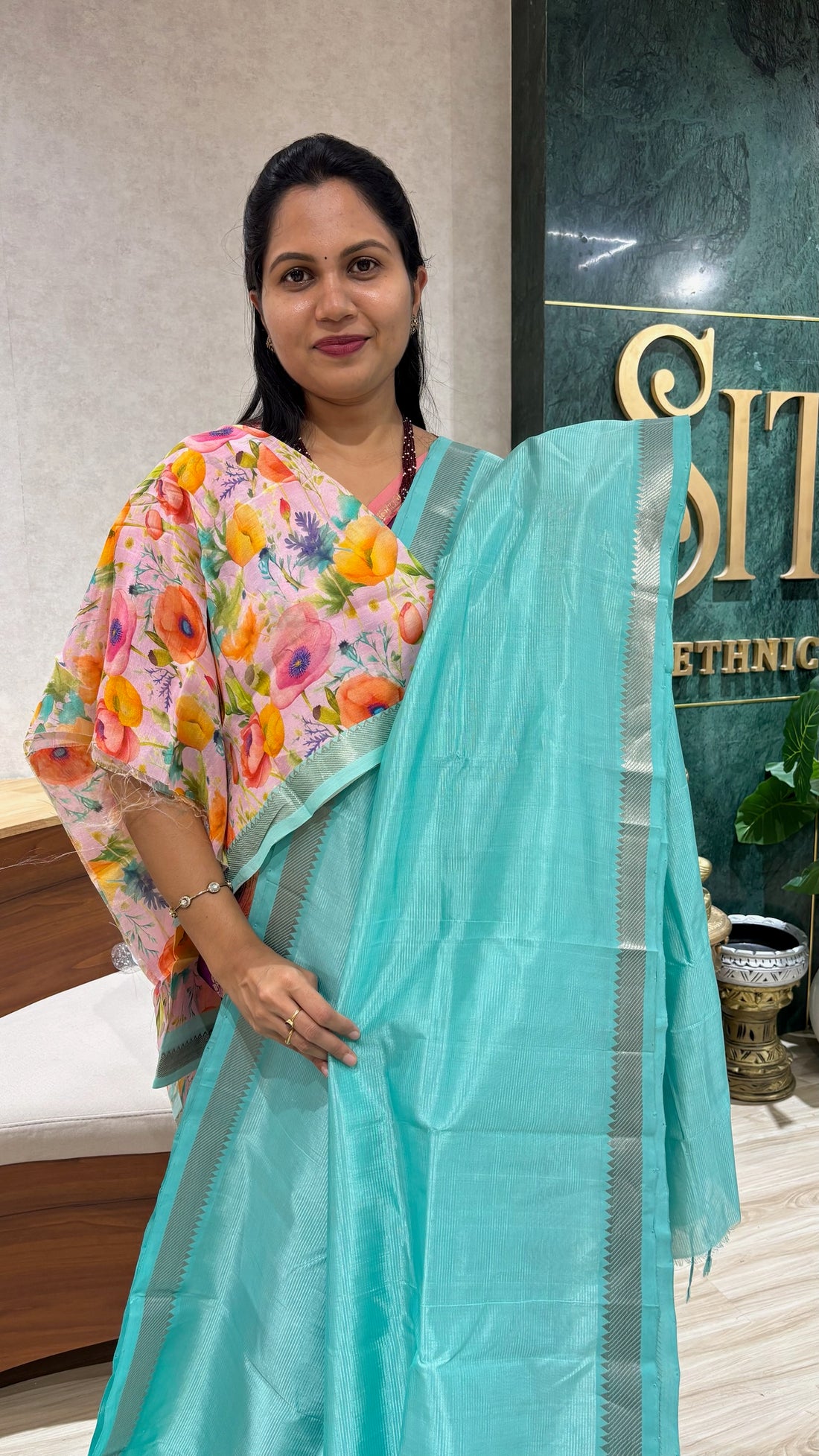 Mangalagiri pattu digital print blue