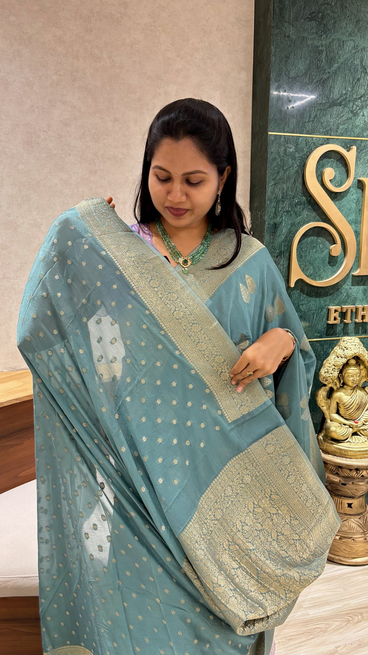 Pure georgette dusty blue