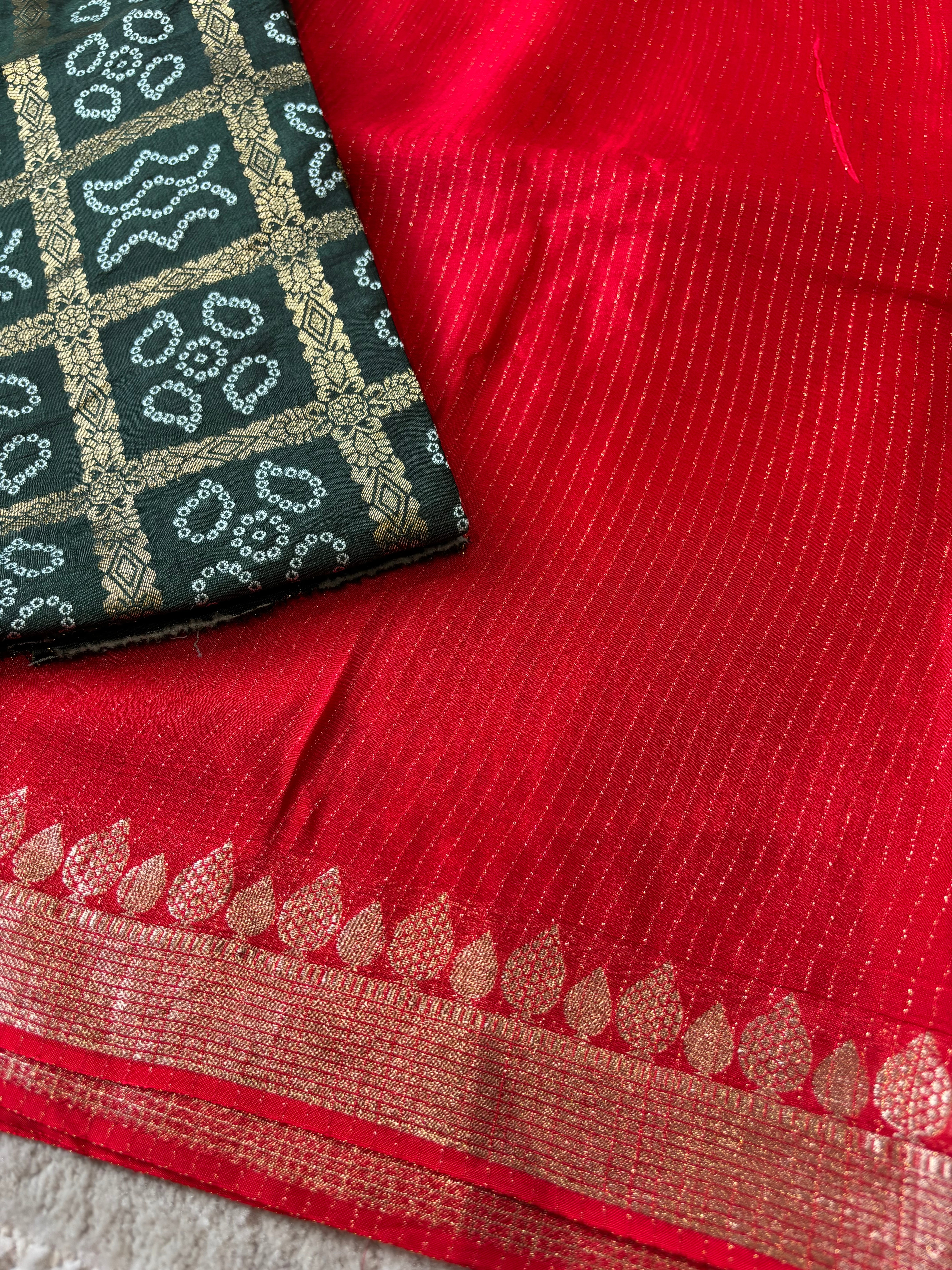 Red georgette green bandhini