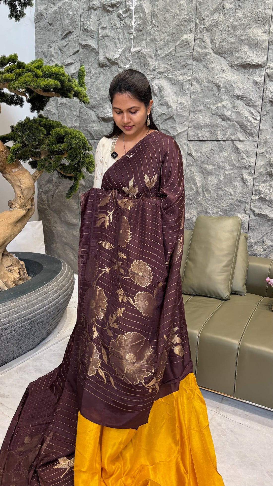 Designer crepe sarees brown