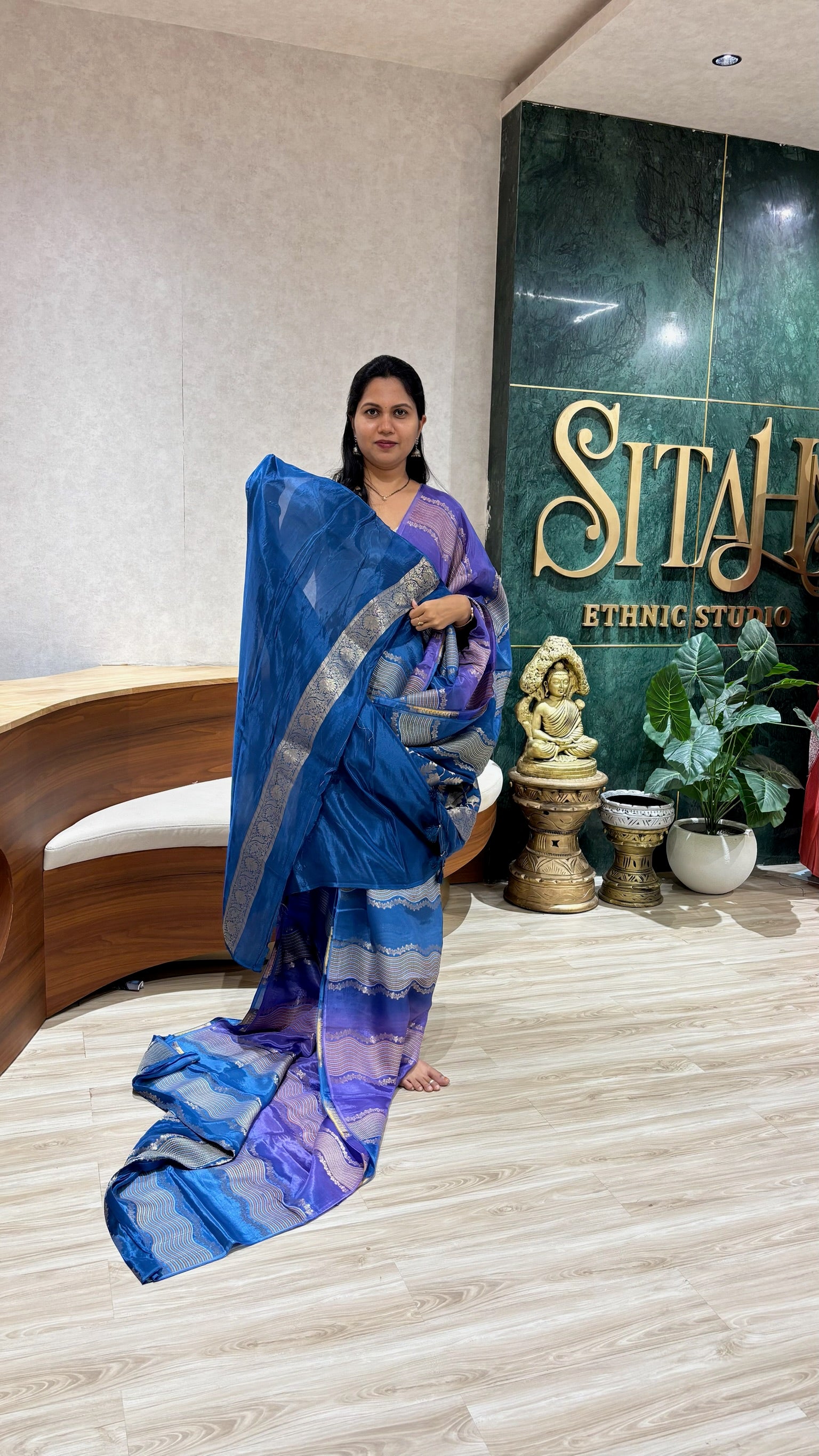 Crepe mashru peacock blue