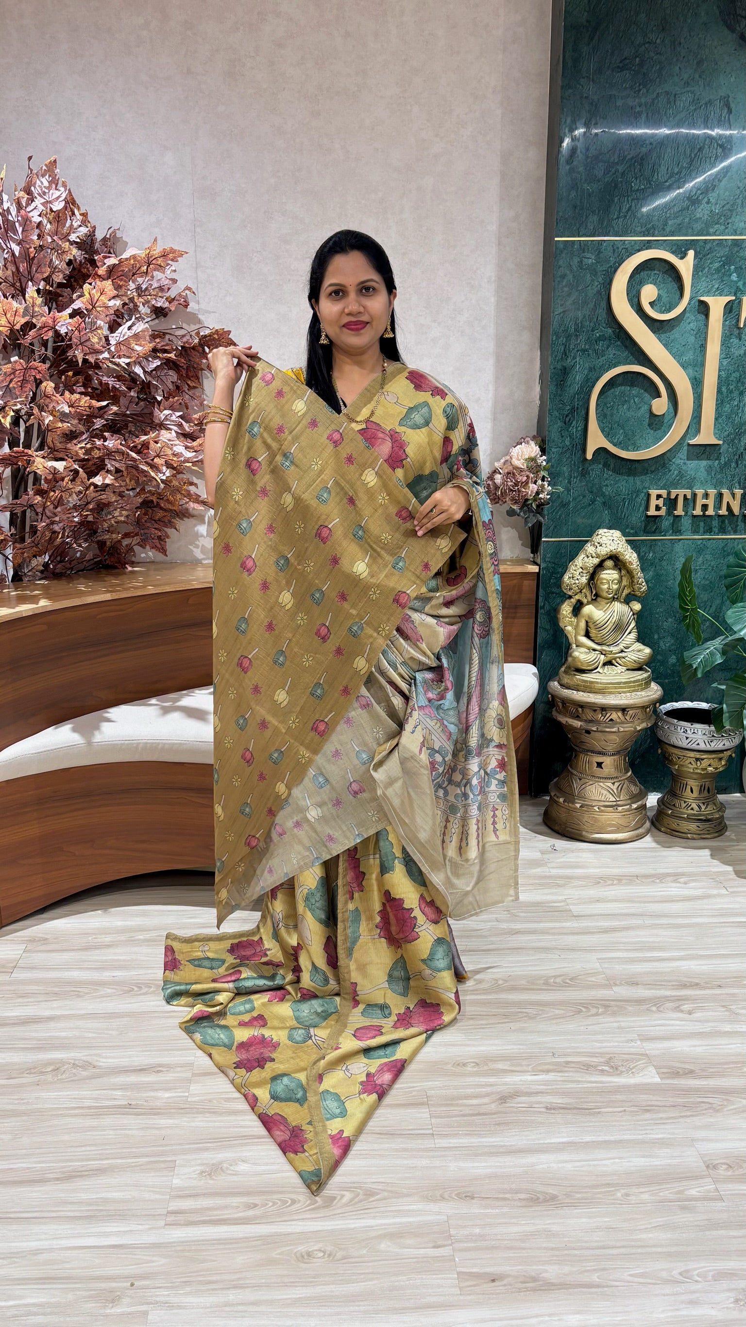 Soft tussar yellow lotus