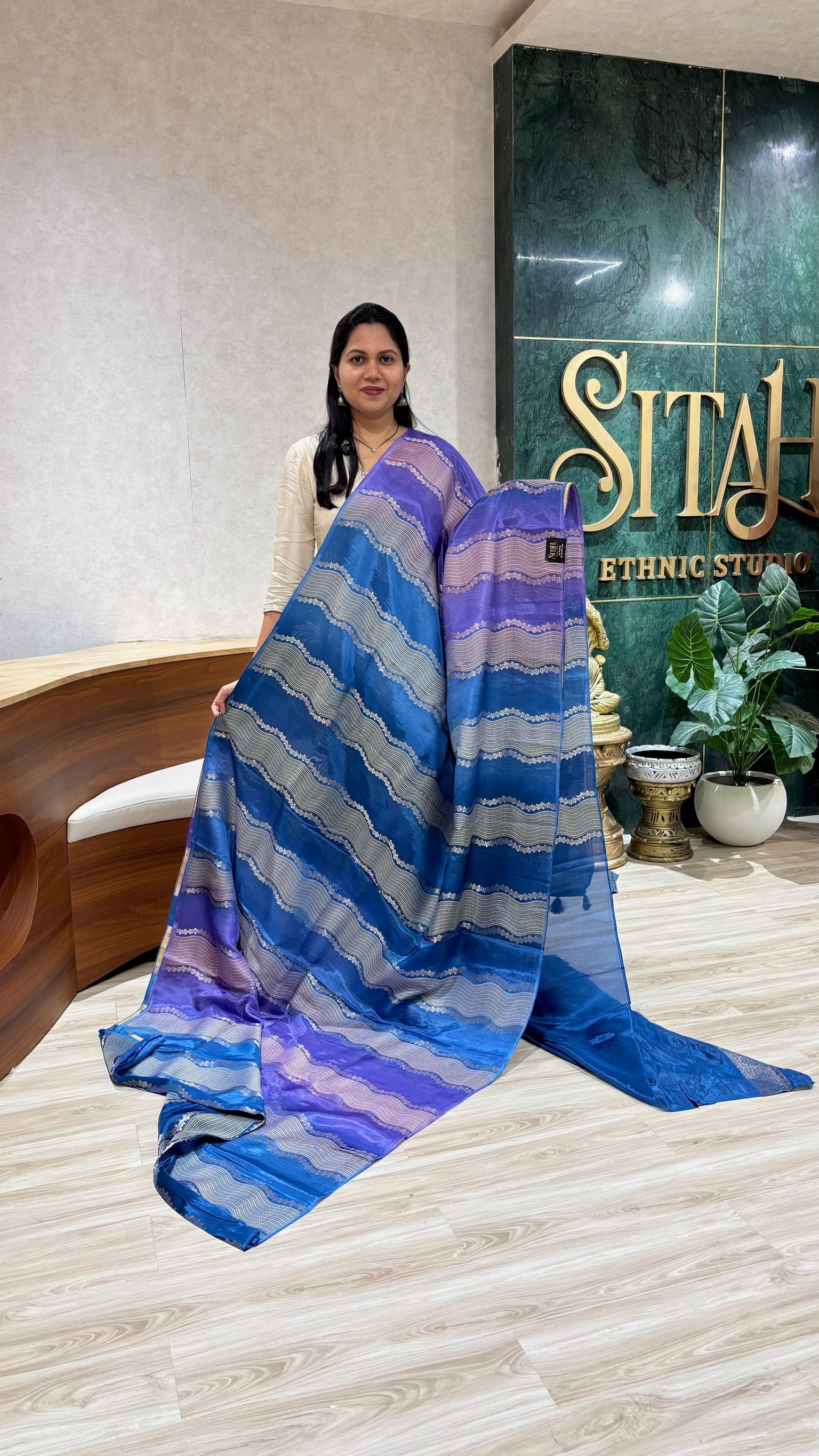 Crepe mashru peacock blue