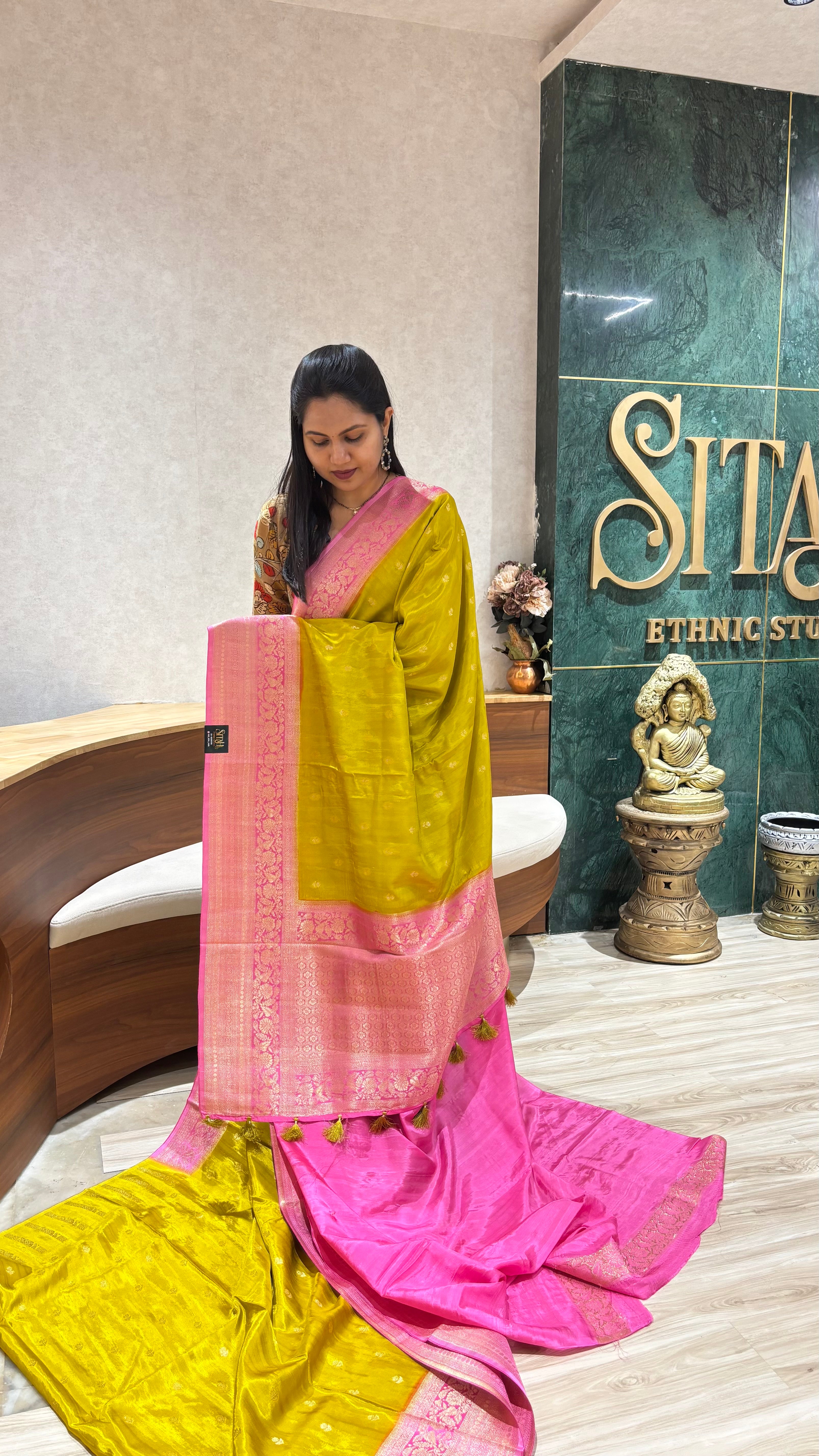 Raw silk sarees mehendi green