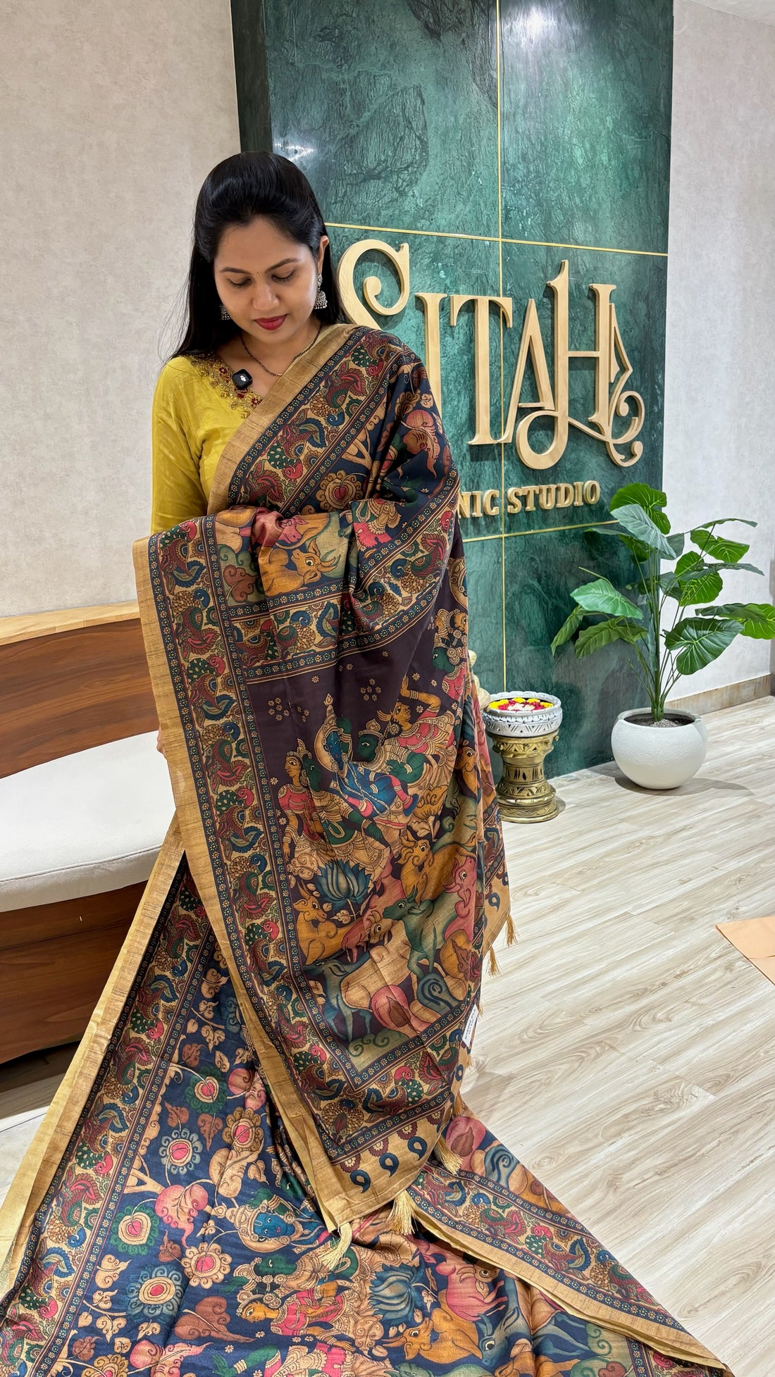 Tussar pichwai blue