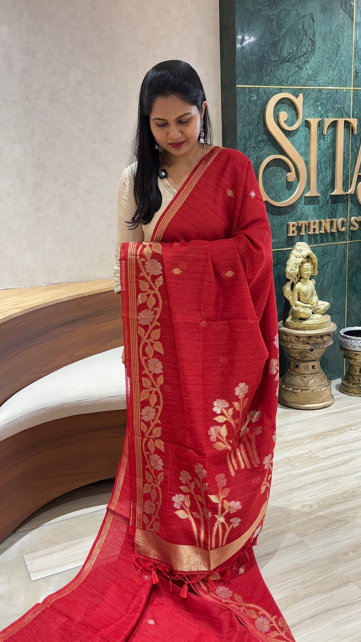 Linen tussar jhamdani red