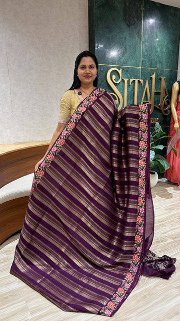 Border work saree wine