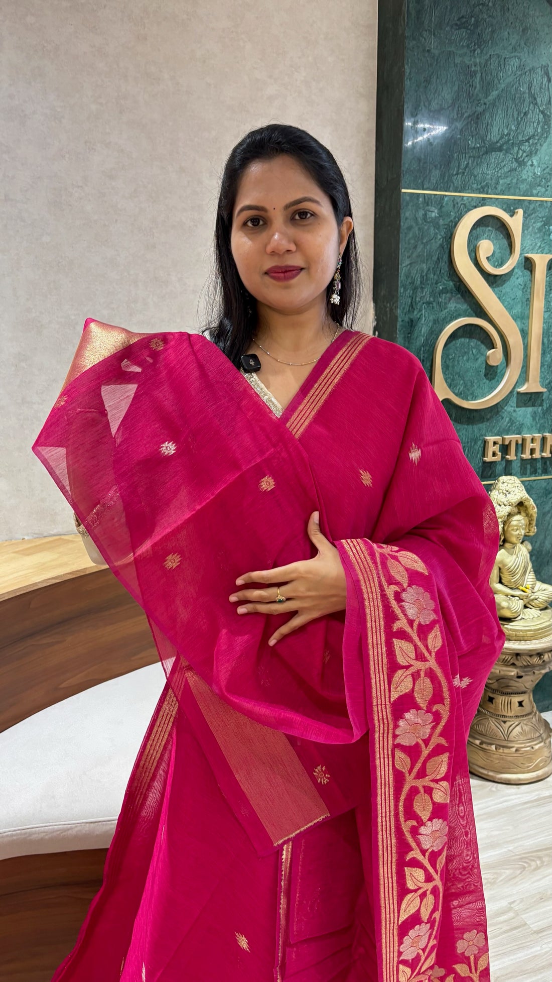 Linen tussar jhamdani pink