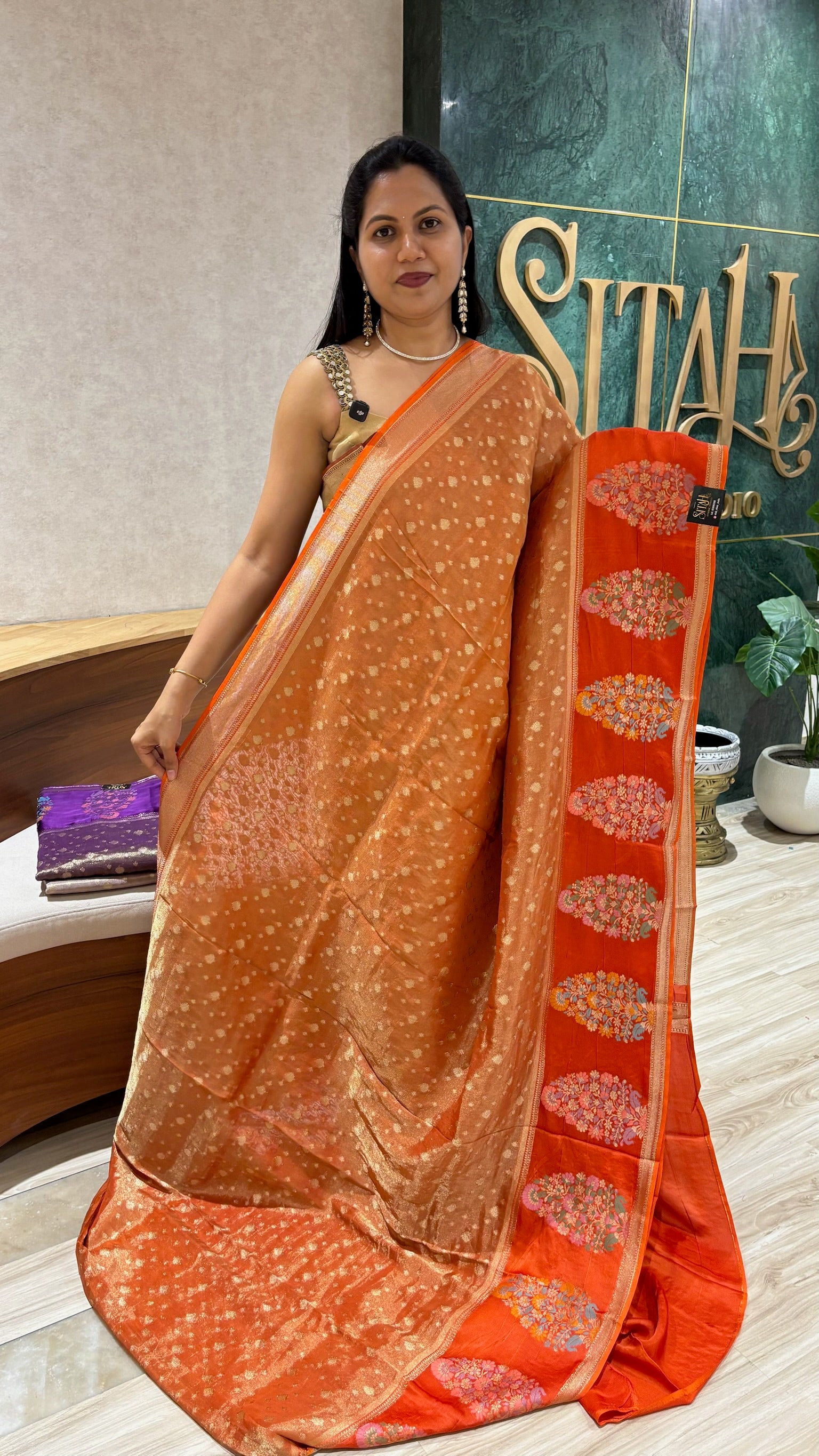 Banaras tissue mashru borders orange