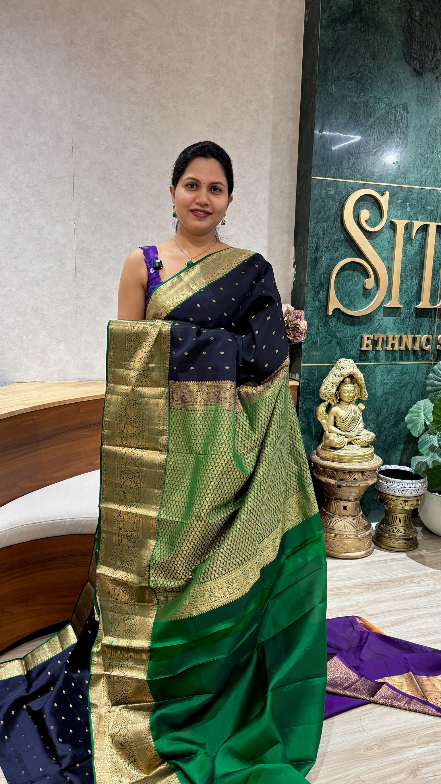 Handloom kanchi pattu dar shade of blue