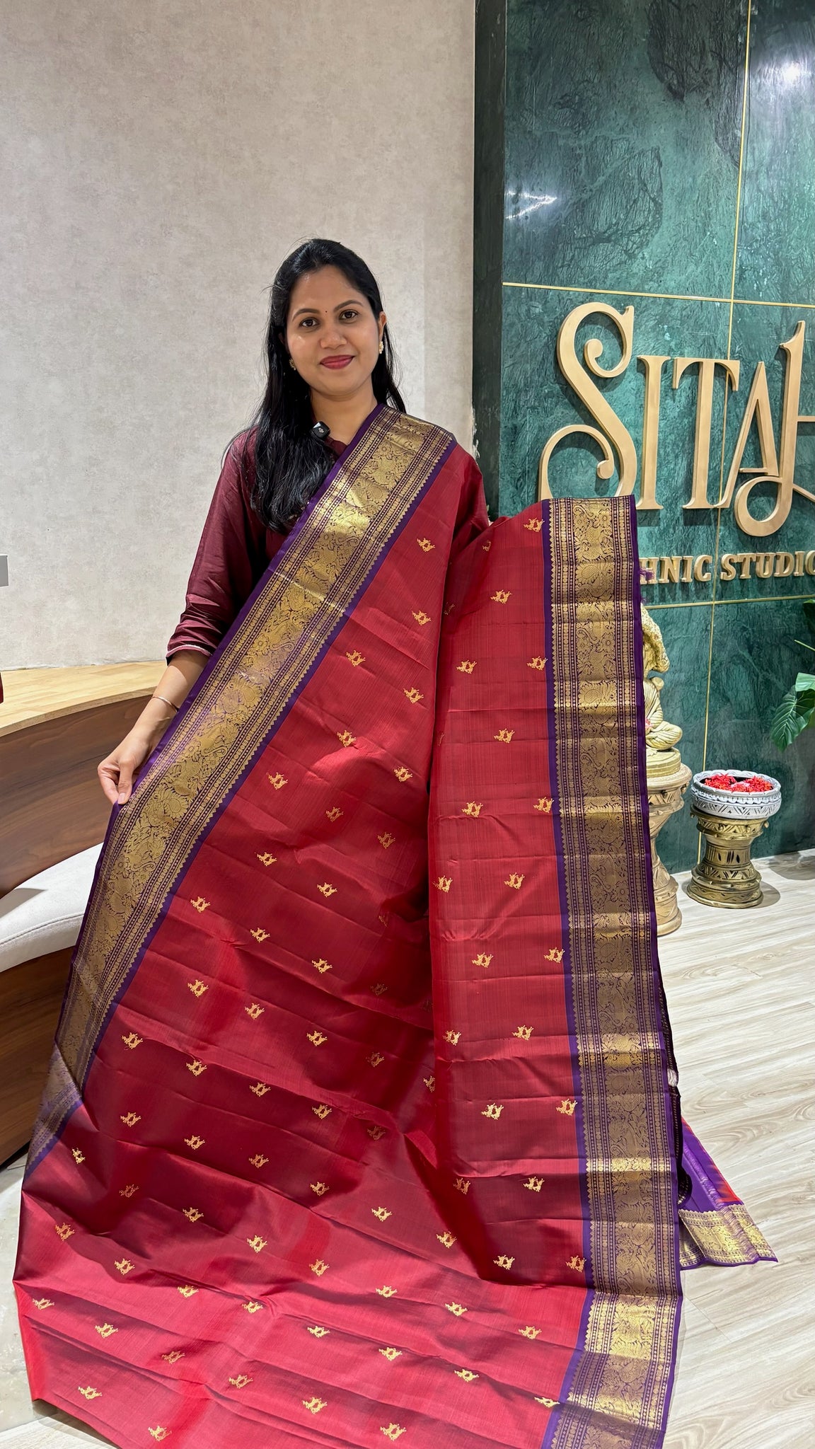 Handloom Kanchi marron-purple