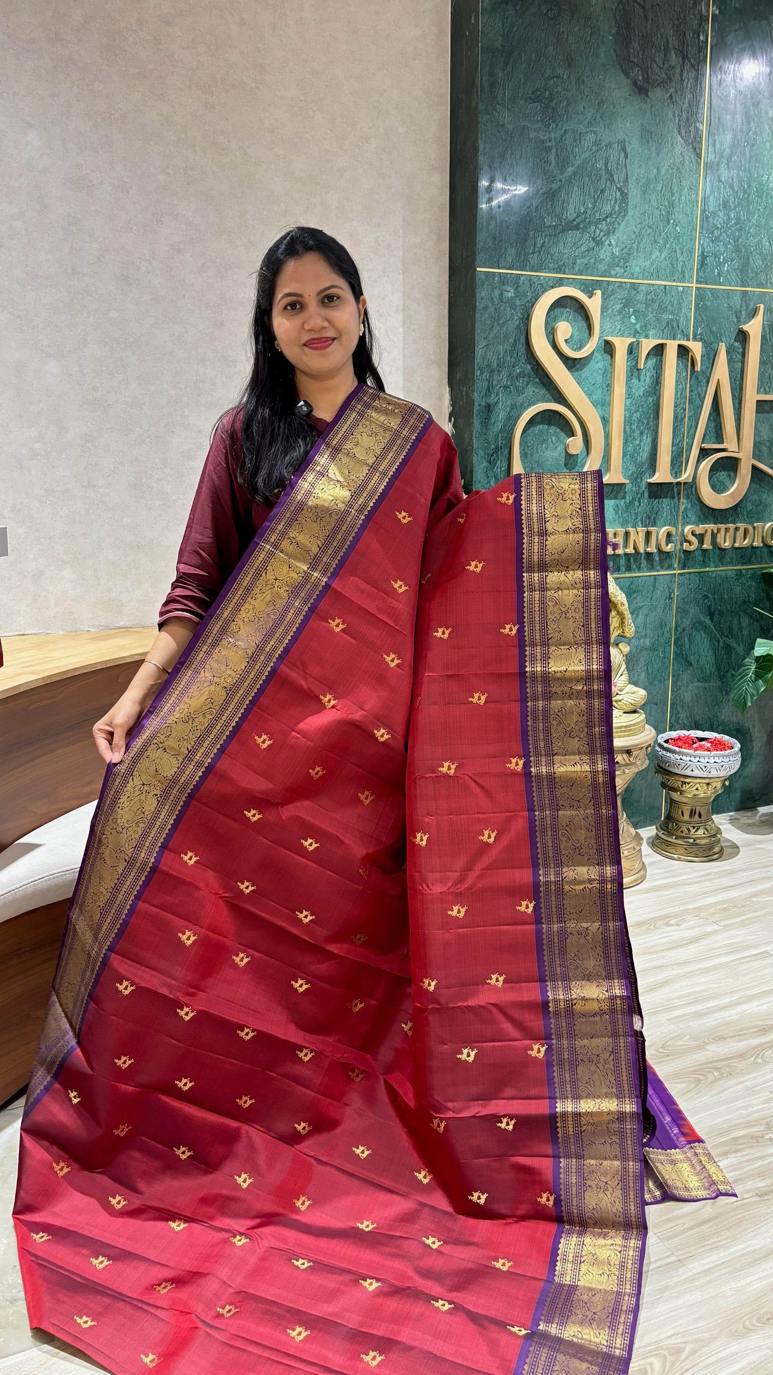 Handloom Kanchi marron-purple