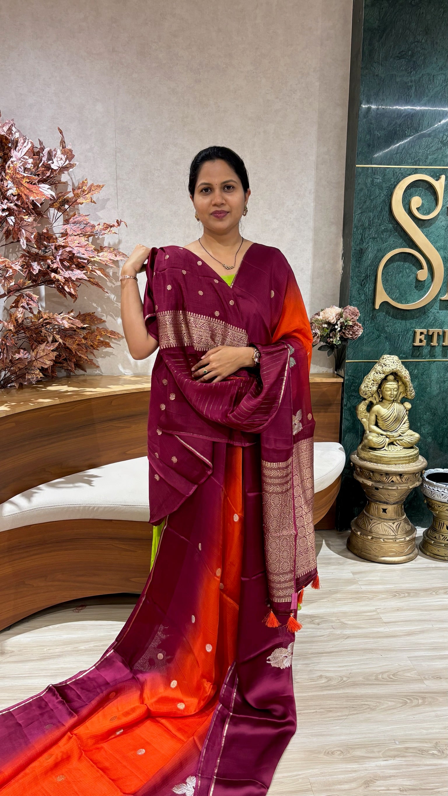 Manipuri kota orange -maroon