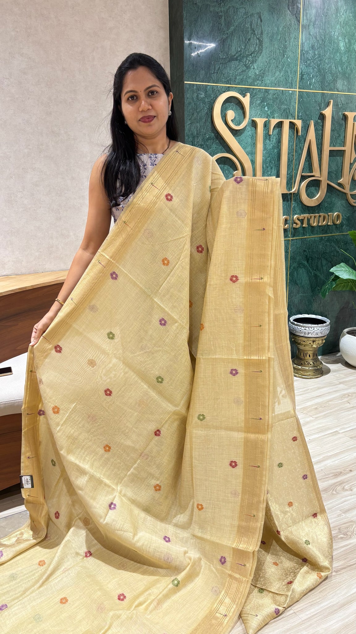 Munga cotton parrot pallu  golden beige