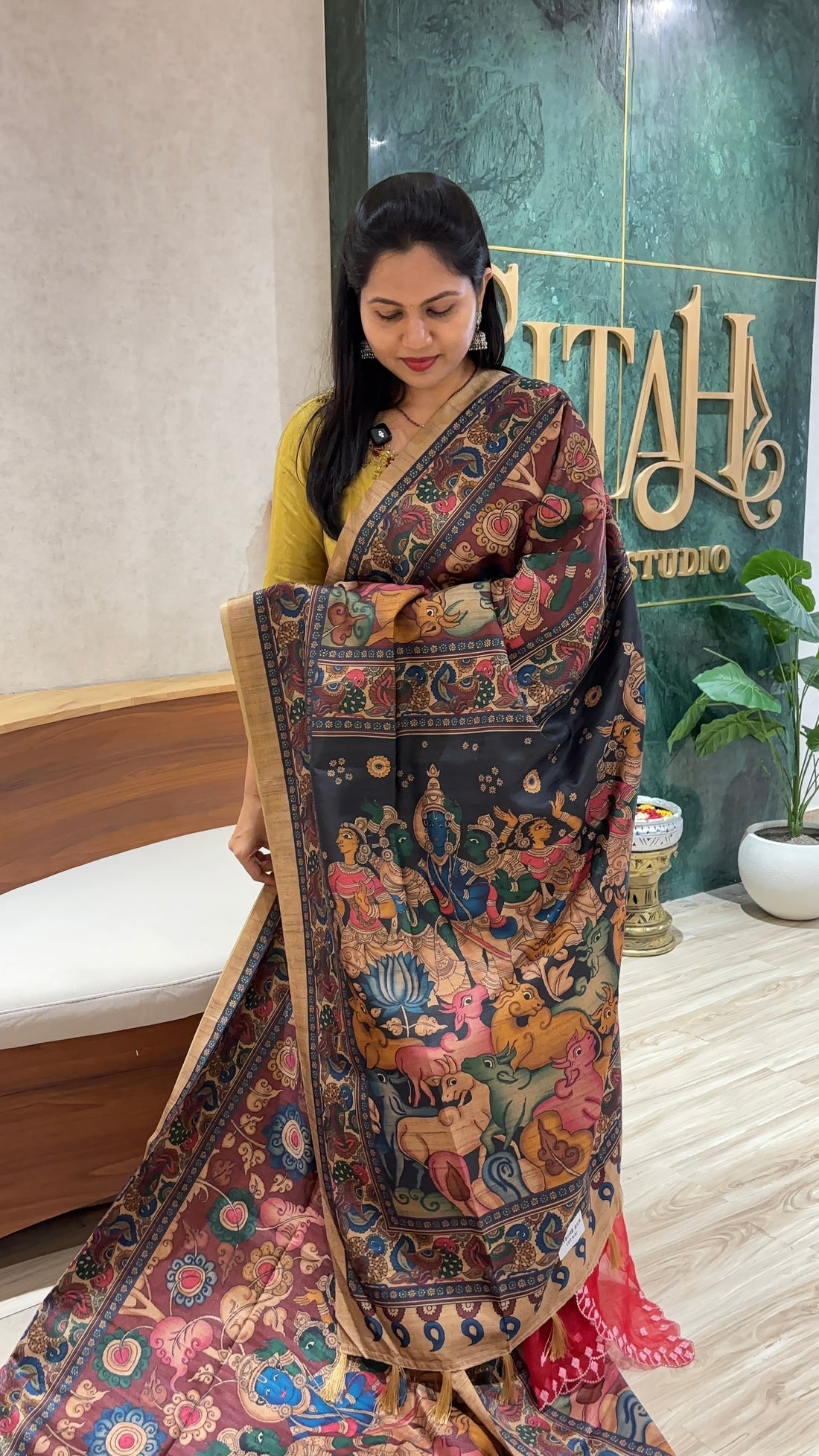 Tussar pichwai maroon