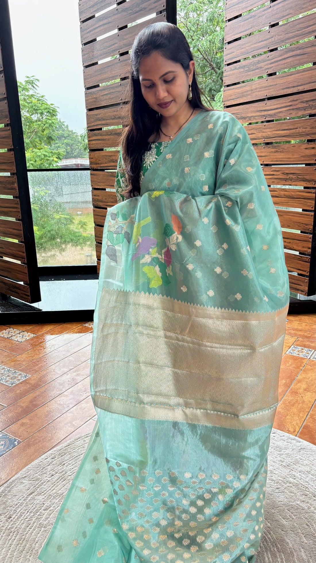 Ice blue Paper silk saree
