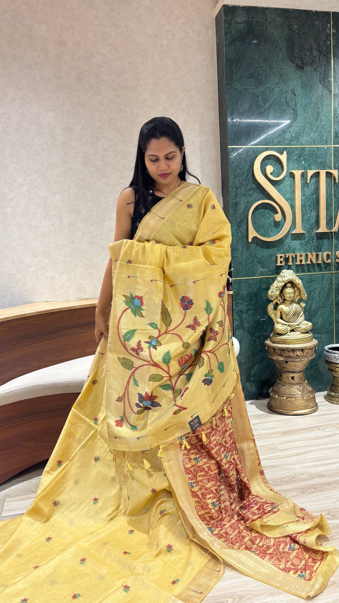 Munga cotton paithani yellow