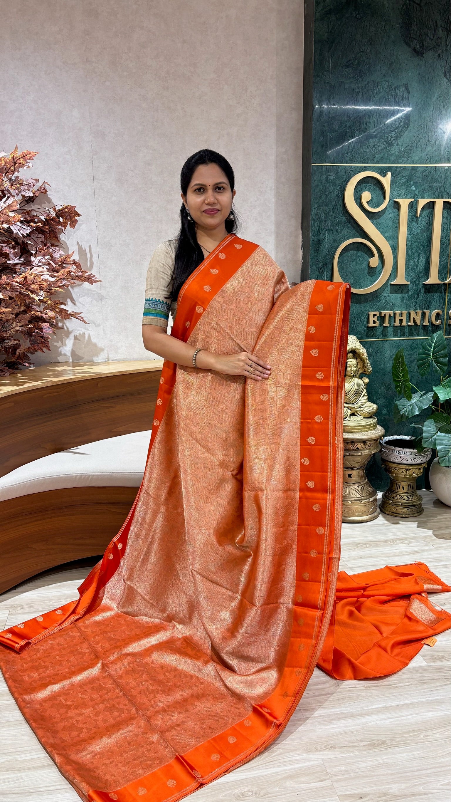 Mashru brocade orange