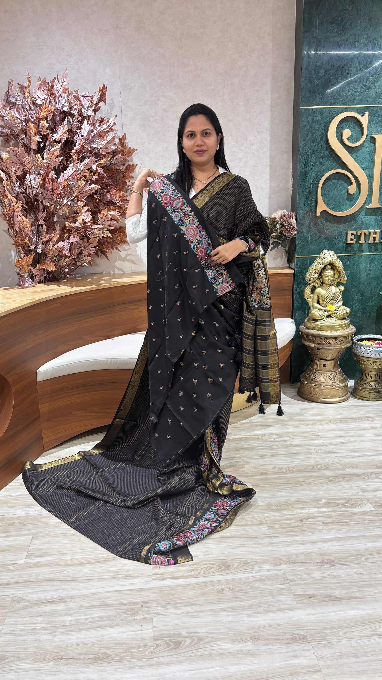 Russian silk embroidery black