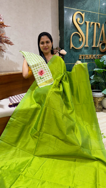 Mangalgiri pattu digital print parrot green