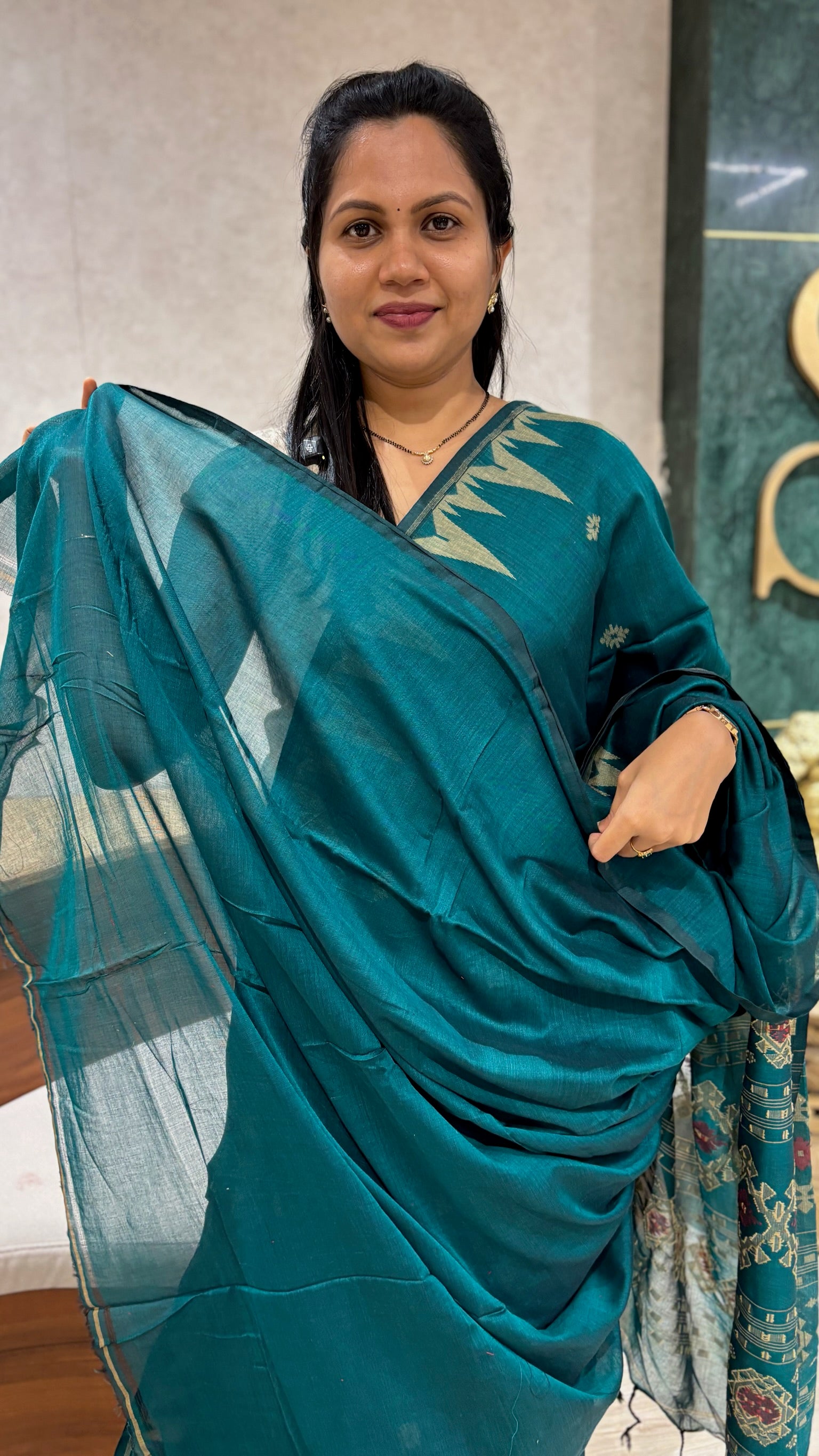 Mul cotton with blouse peacock green