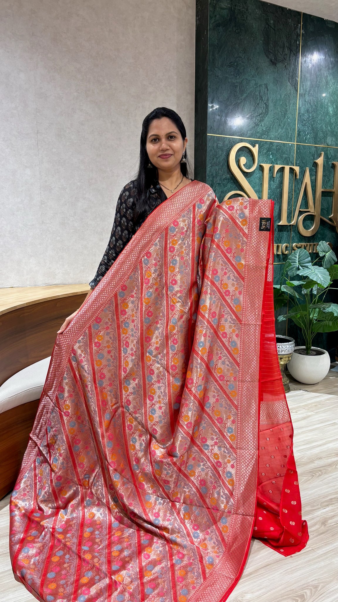 Banaras tissue georgette red