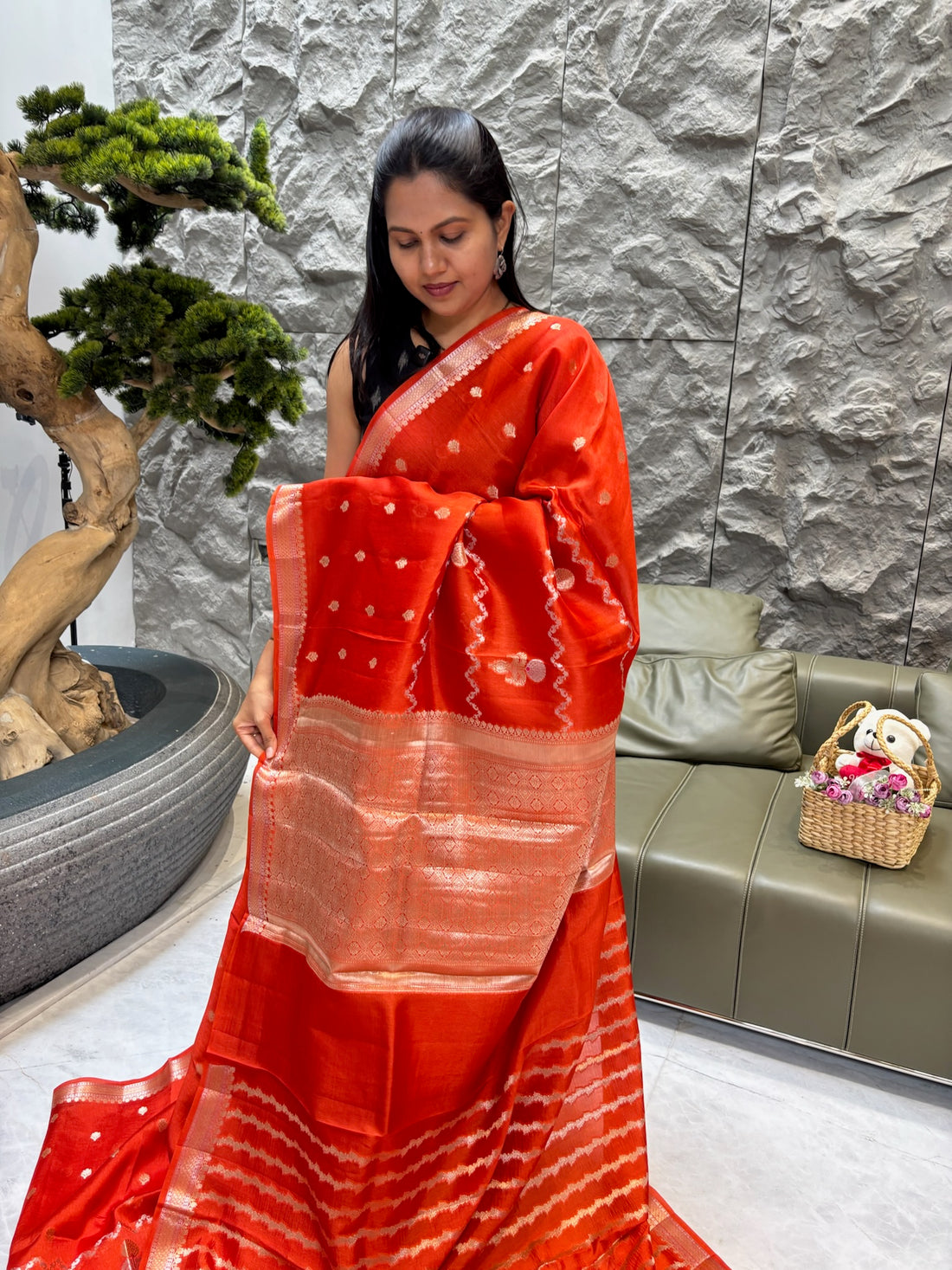 Chanderi saree orange