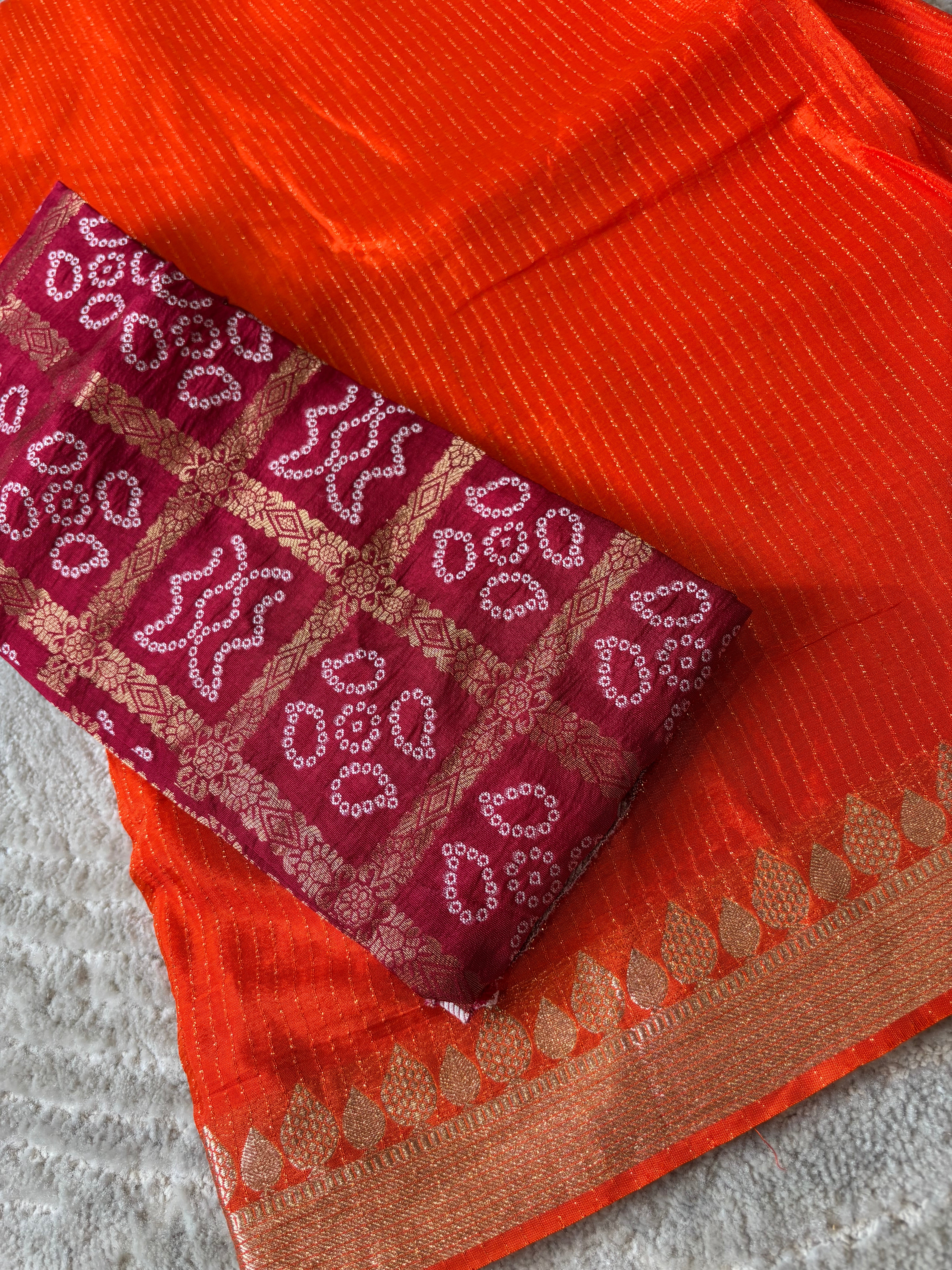 Orange georgette maroon bandhini