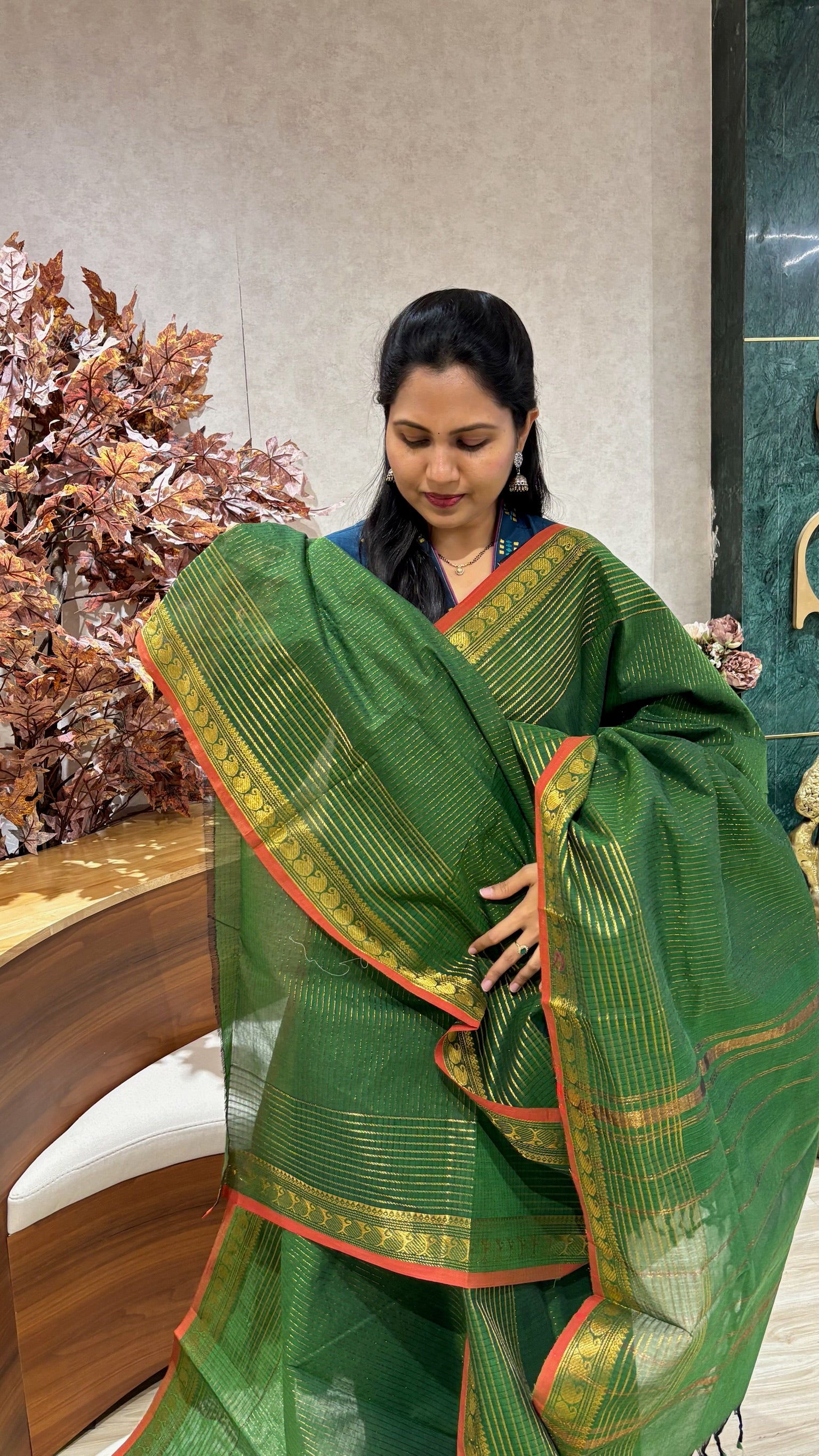 Kanchi cotton with running blouse-leaf green