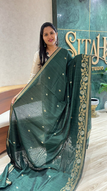 Linen tussar jhamdani dark green