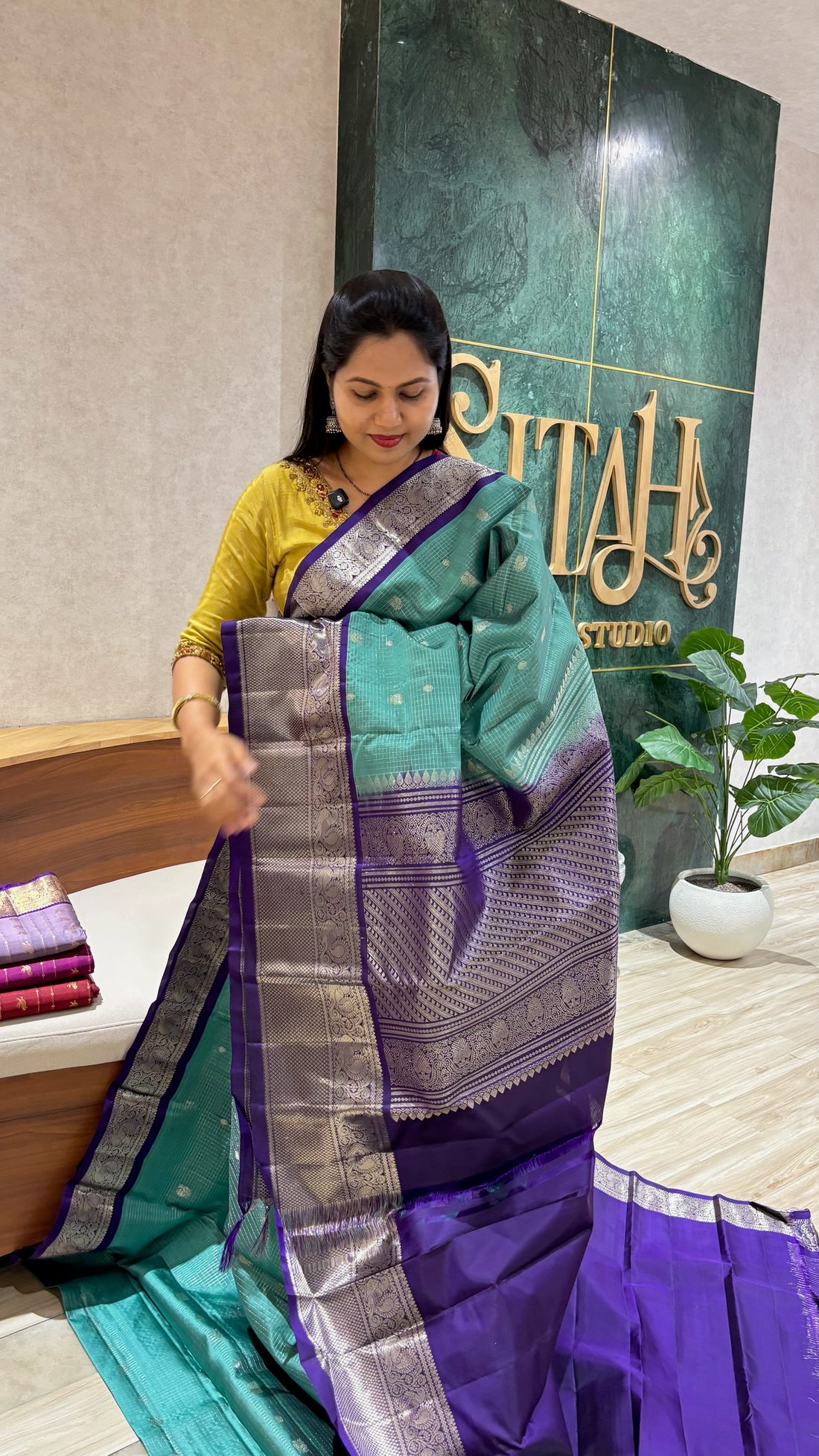 Kanchi pattu aquagreen-purple