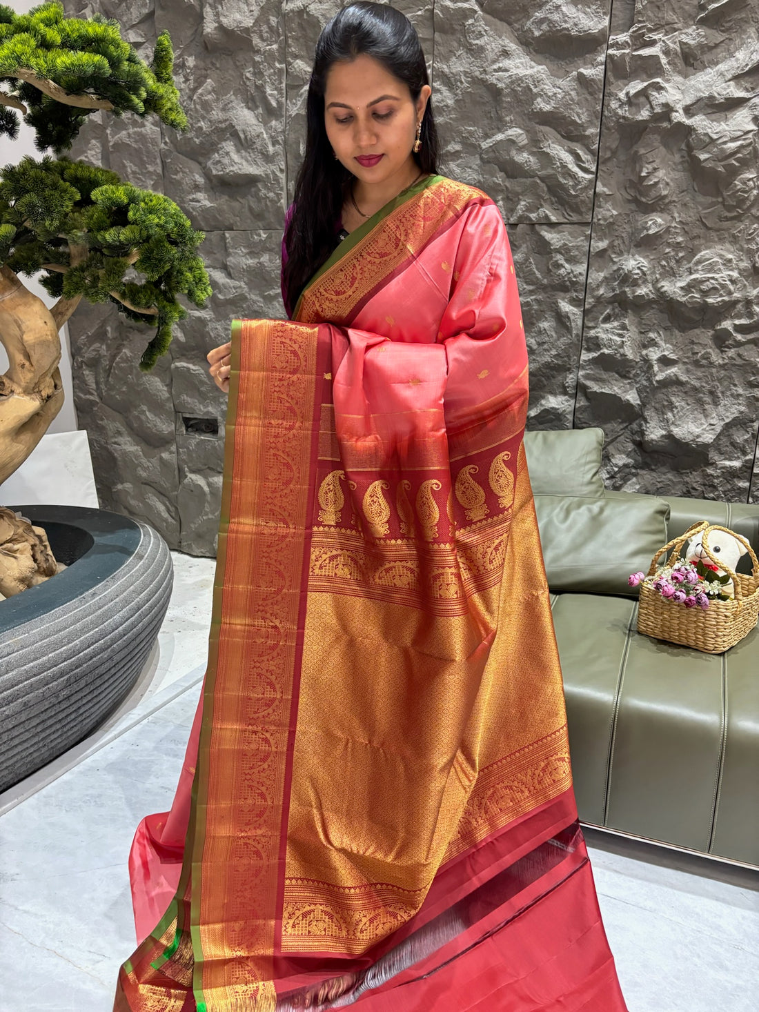 Pure Handloom gadwal peach